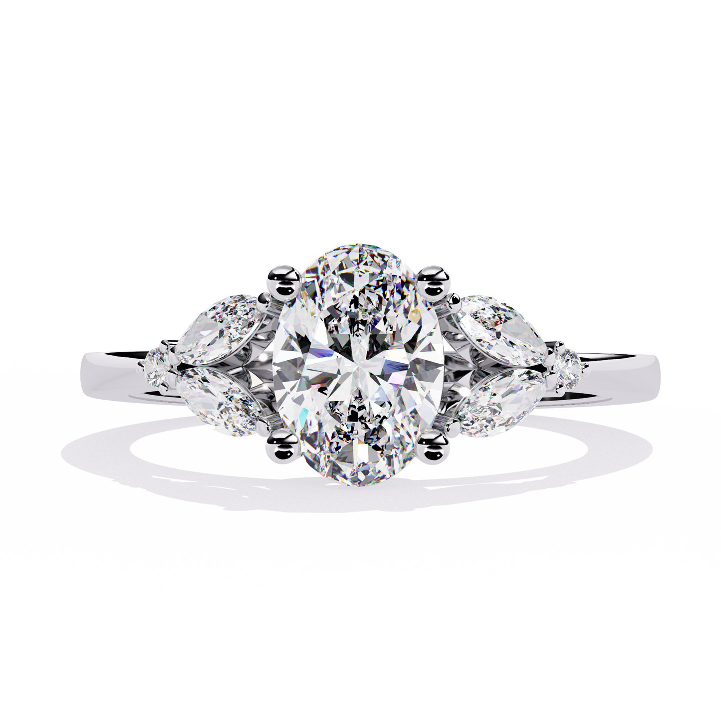 Oval Marquise Radiance – Three-Stone Diamond Ring in 14K Gold