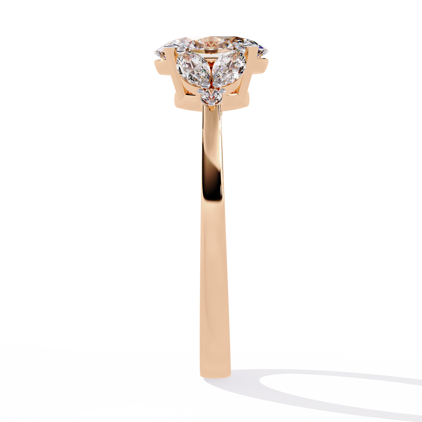 Oval Marquise Radiance – Three-Stone Diamond Ring in 14K Gold