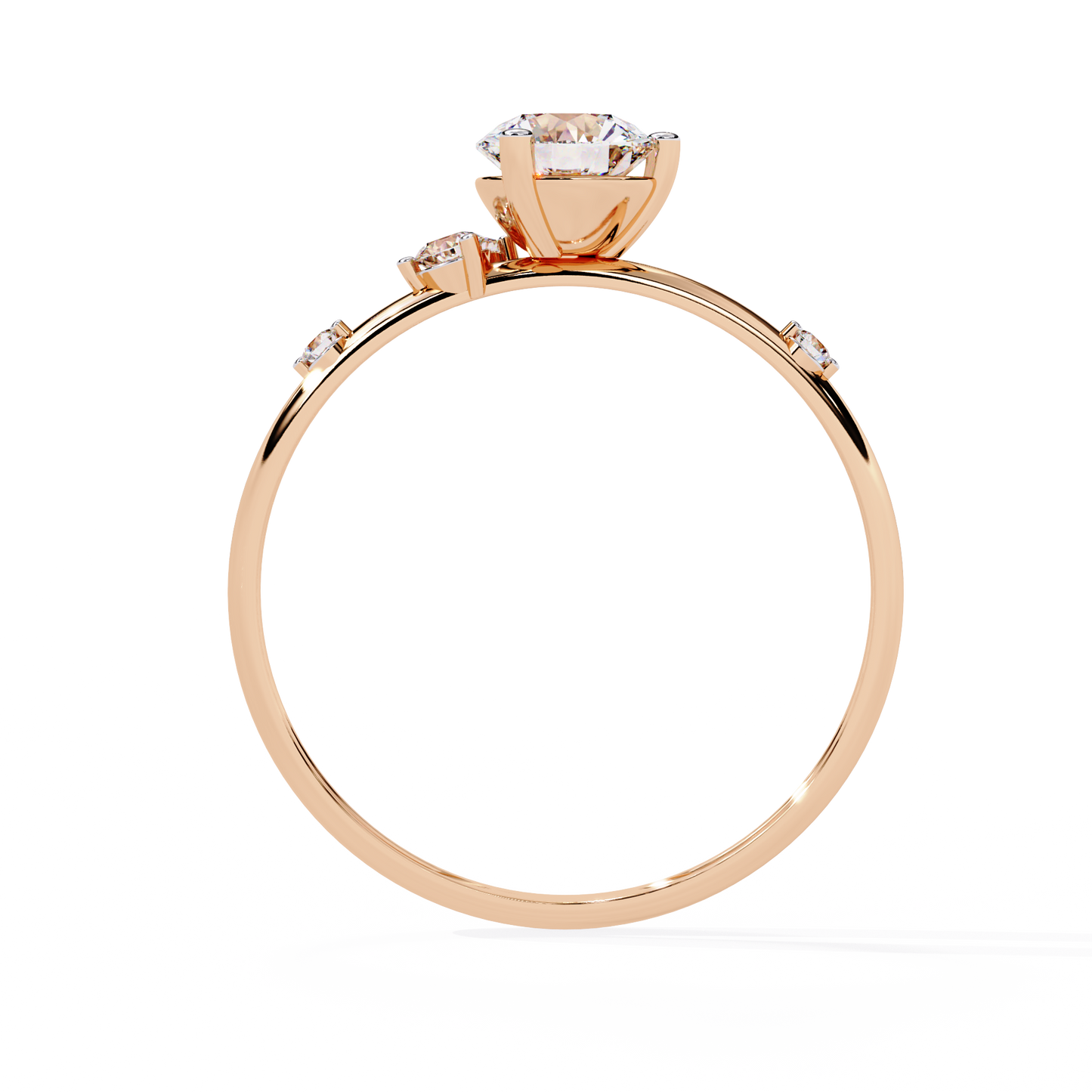 Petite Brilliance – Round Lab Diamond Solitaire Ring with Accent Stones in 14K Gold