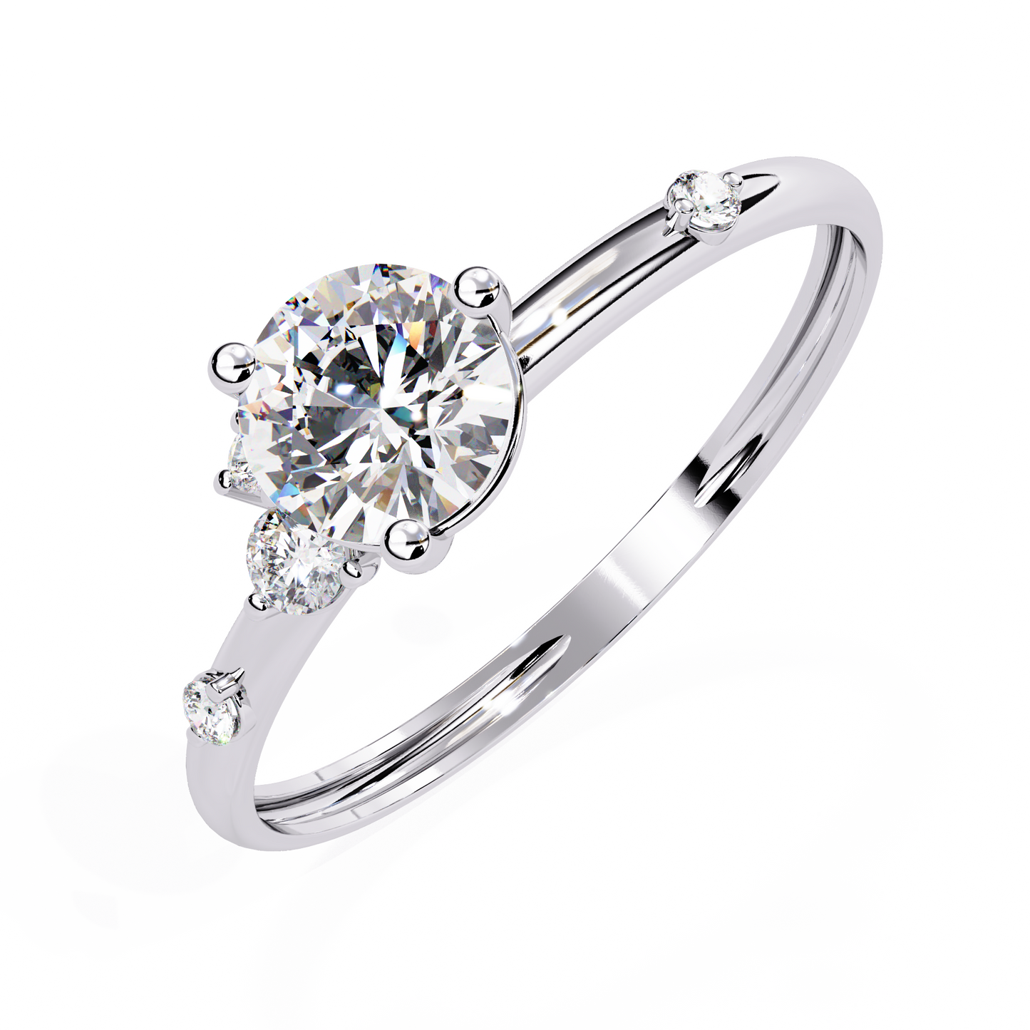 Petite Brilliance – Round Lab Diamond Solitaire Ring with Accent Stones in 14K Gold