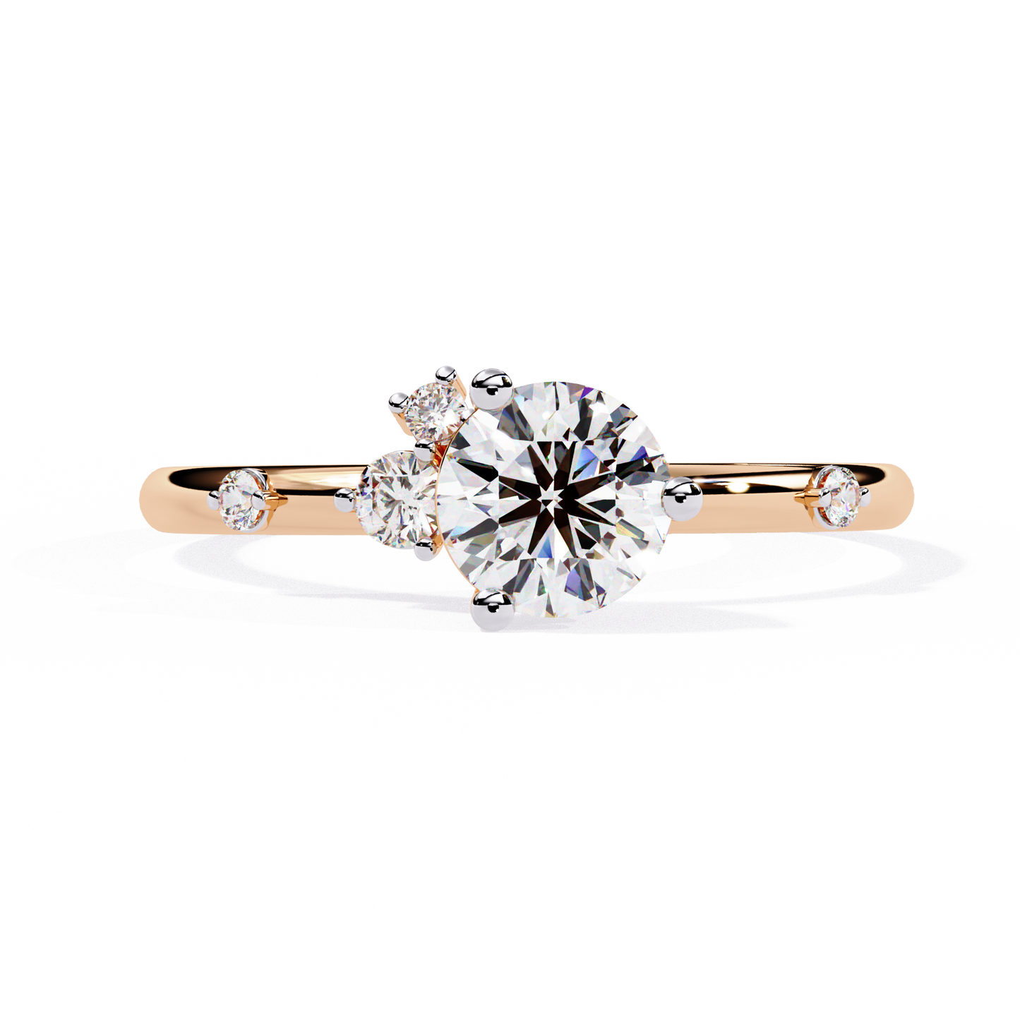 Petite Brilliance – Round Lab Diamond Solitaire Ring with Accent Stones in 14K Gold