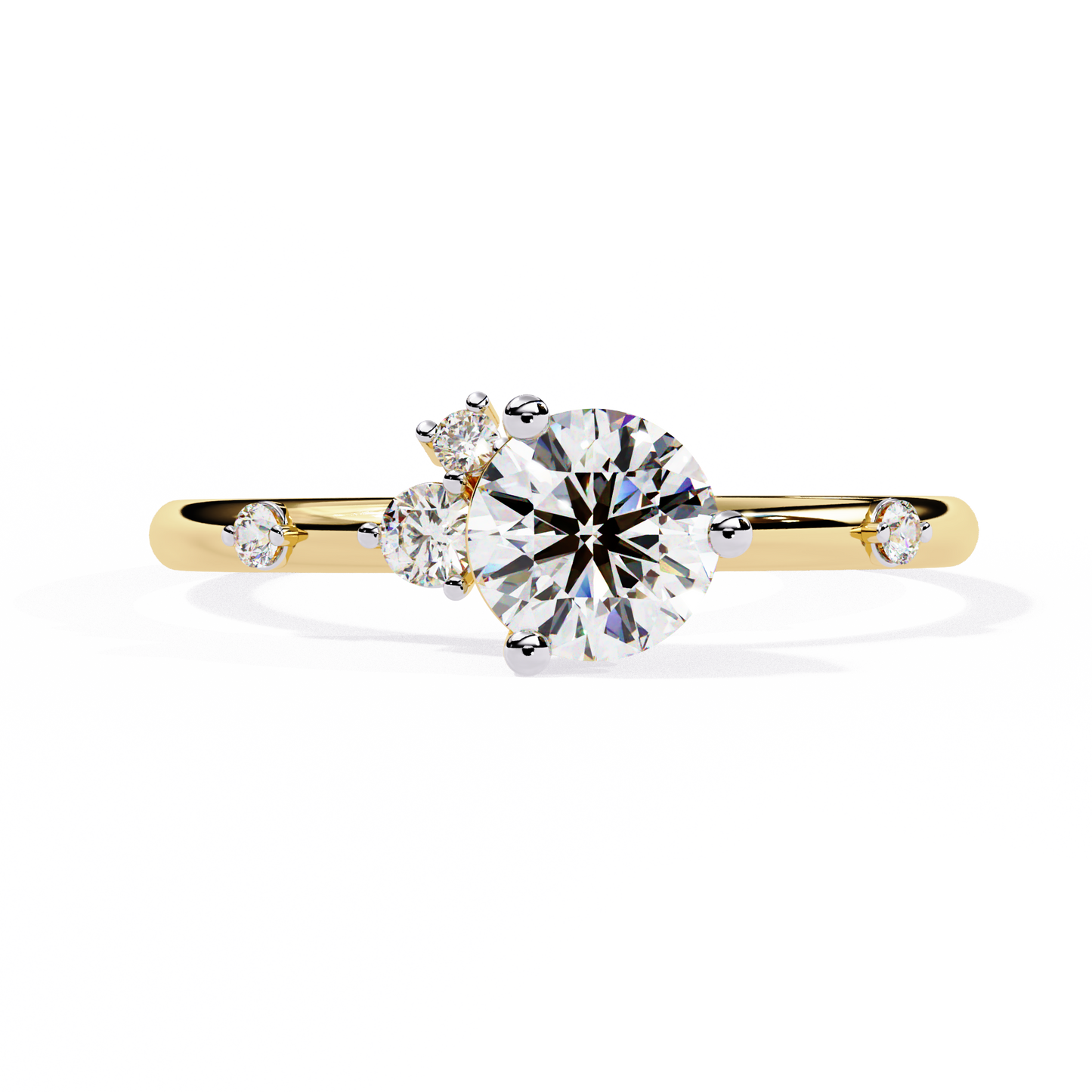 Petite Brilliance – Round Lab Diamond Solitaire Ring with Accent Stones in 14K Gold