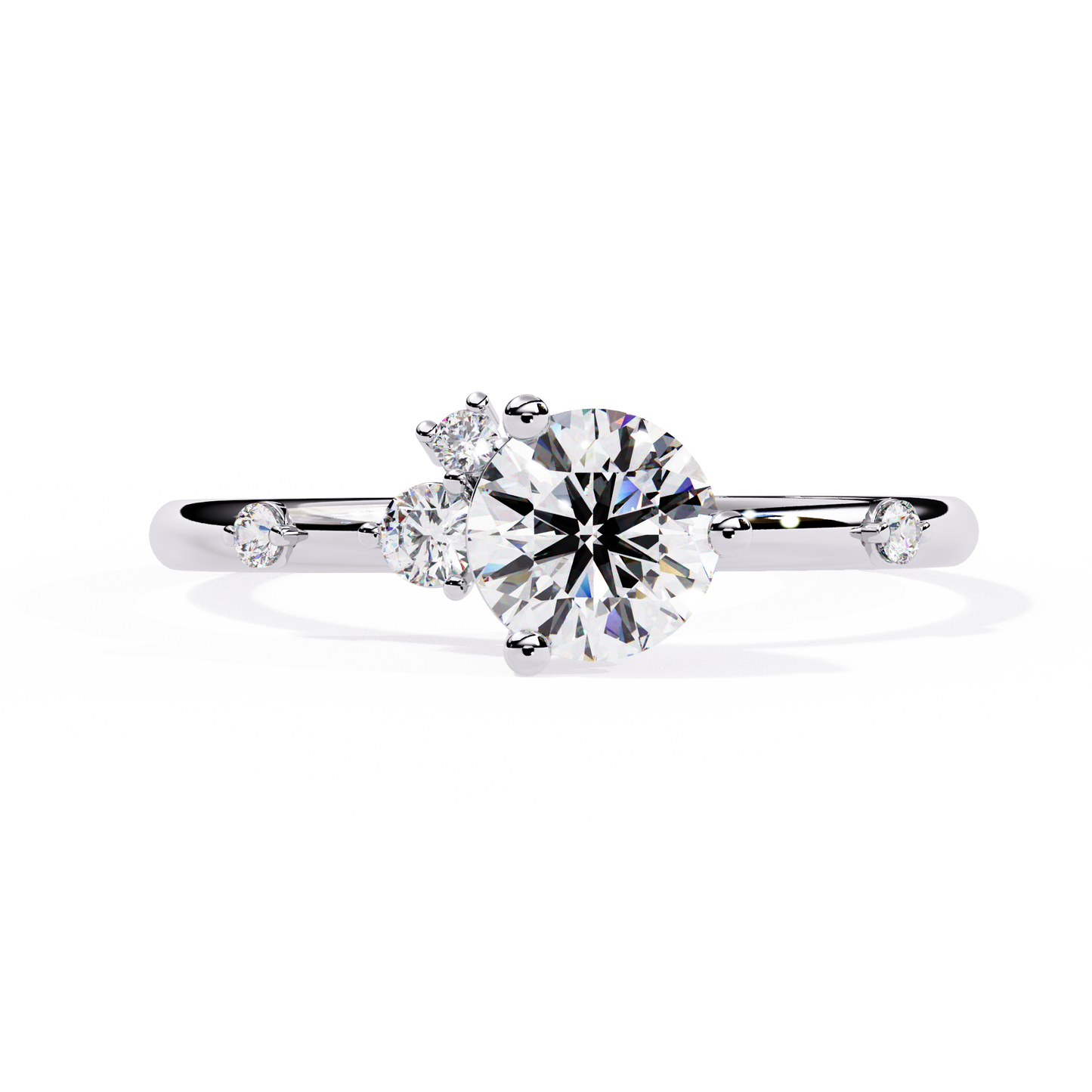 Petite Brilliance – Round Lab Diamond Solitaire Ring with Accent Stones in 14K Gold