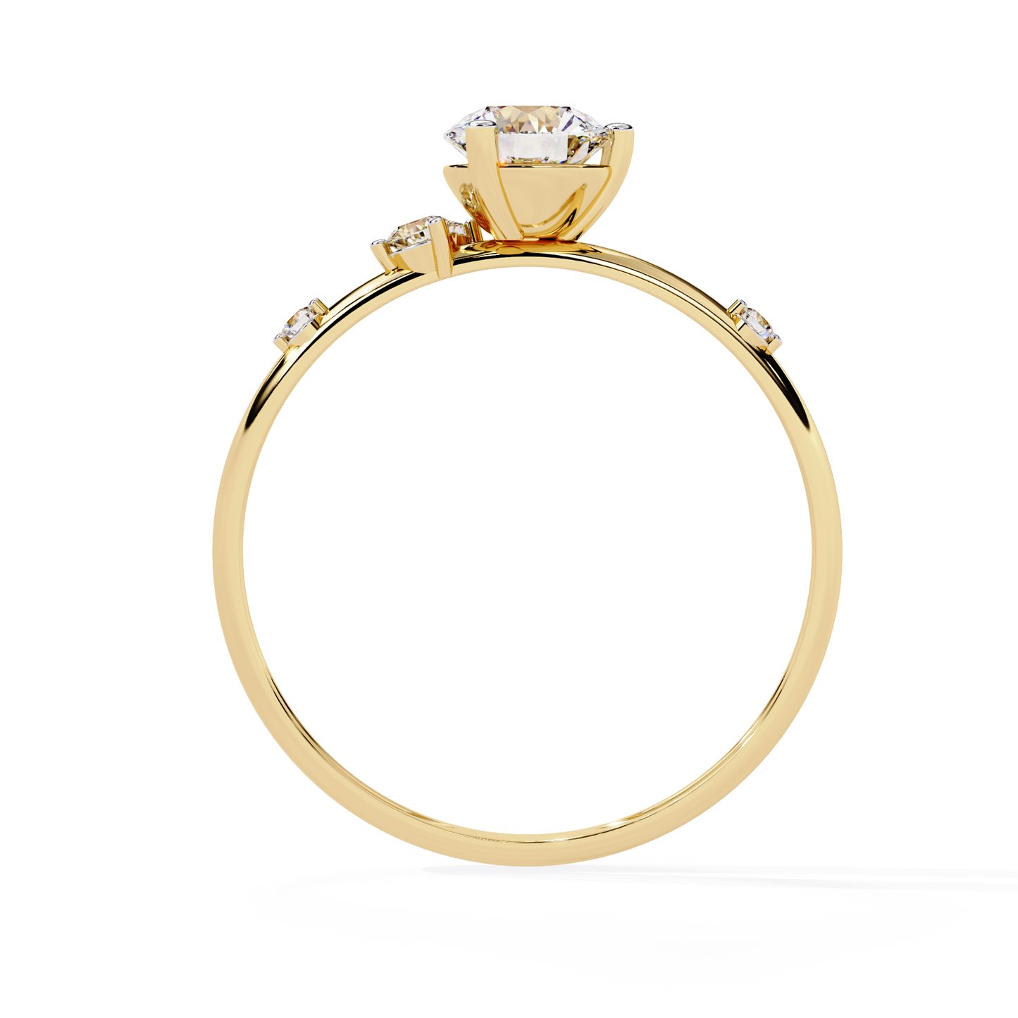 Petite Brilliance – Round Lab Diamond Solitaire Ring with Accent Stones in 14K Gold