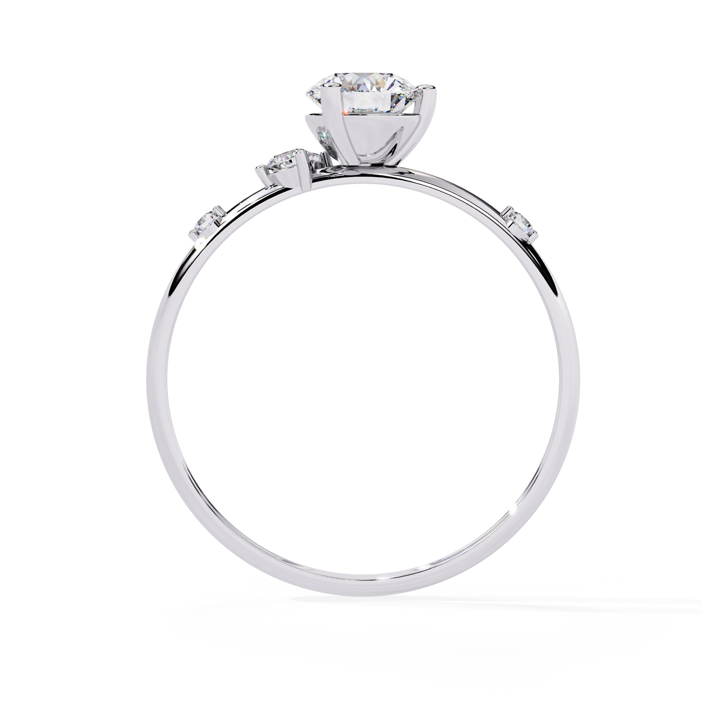 Petite Brilliance – Round Lab Diamond Solitaire Ring with Accent Stones in 14K Gold