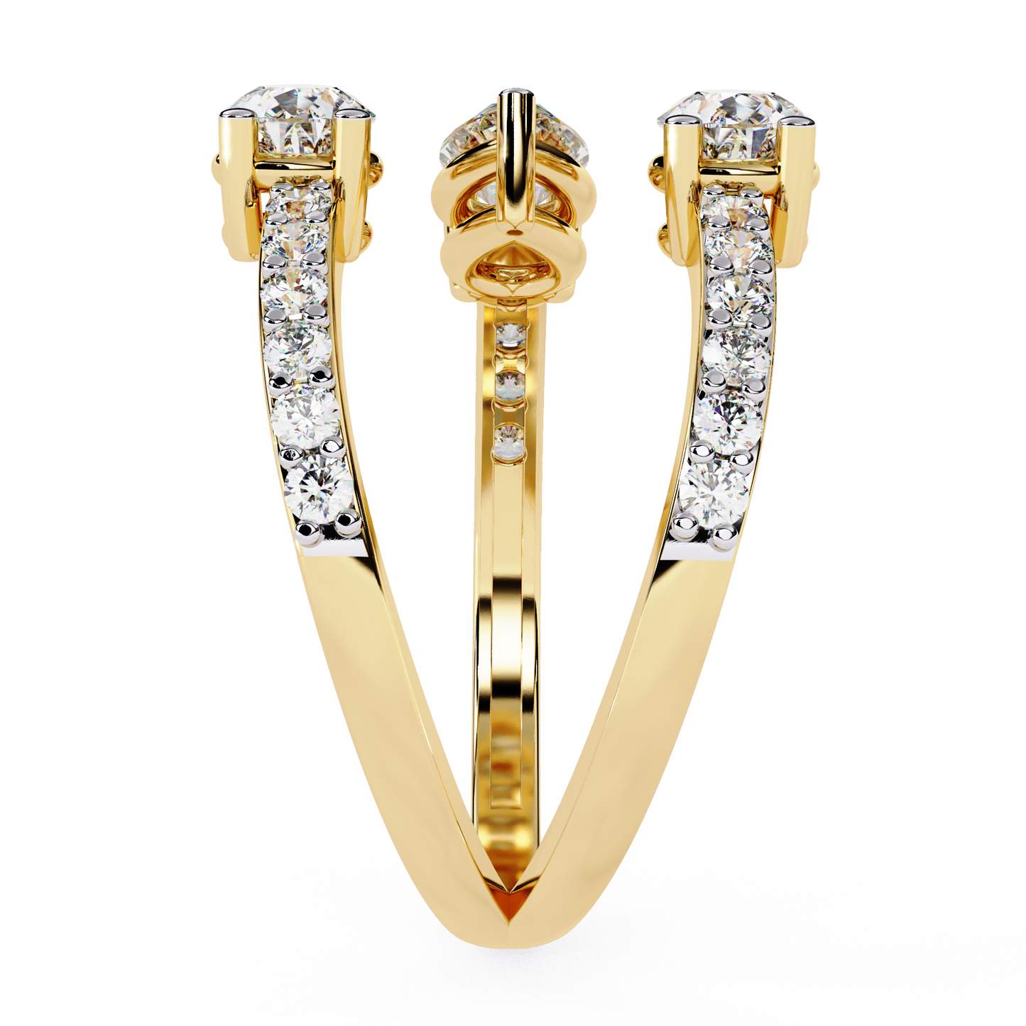 Cascade Pear – Triple Pear Lab Diamond Open Ring with Pavé Sides in 14K Gold