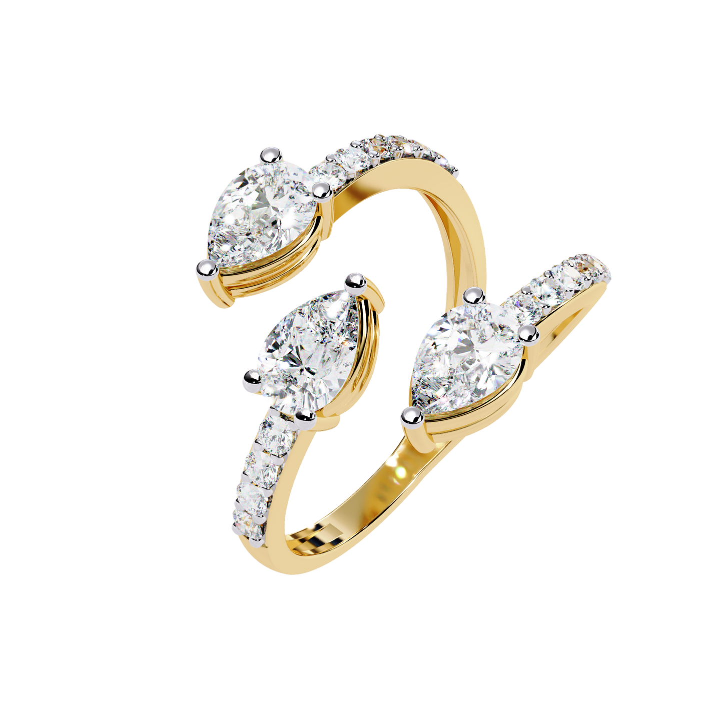 Cascade Pear – Triple Pear Lab Diamond Open Ring with Pavé Sides in 14K Gold