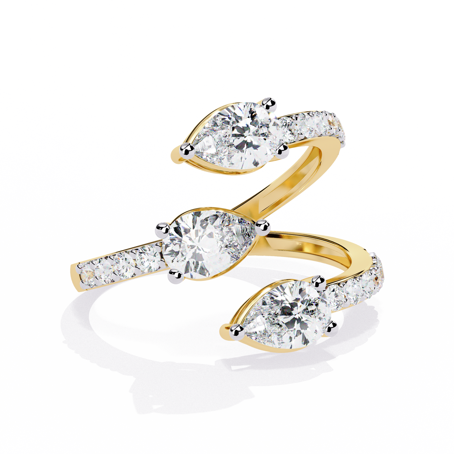 Cascade Pear – Triple Pear Lab Diamond Open Ring with Pavé Sides in 14K Gold
