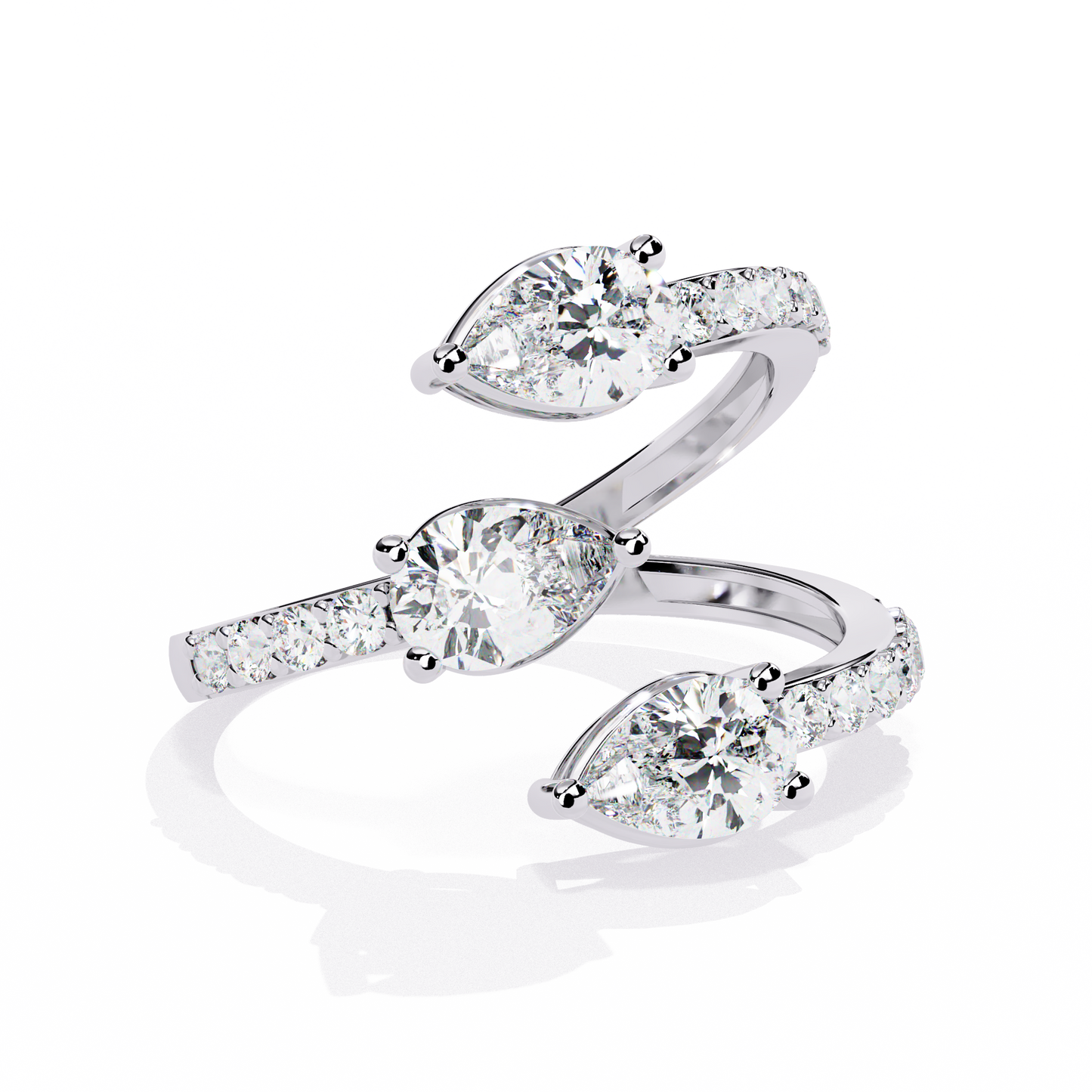 Cascade Pear – Triple Pear Lab Diamond Open Ring with Pavé Sides in 14K Gold
