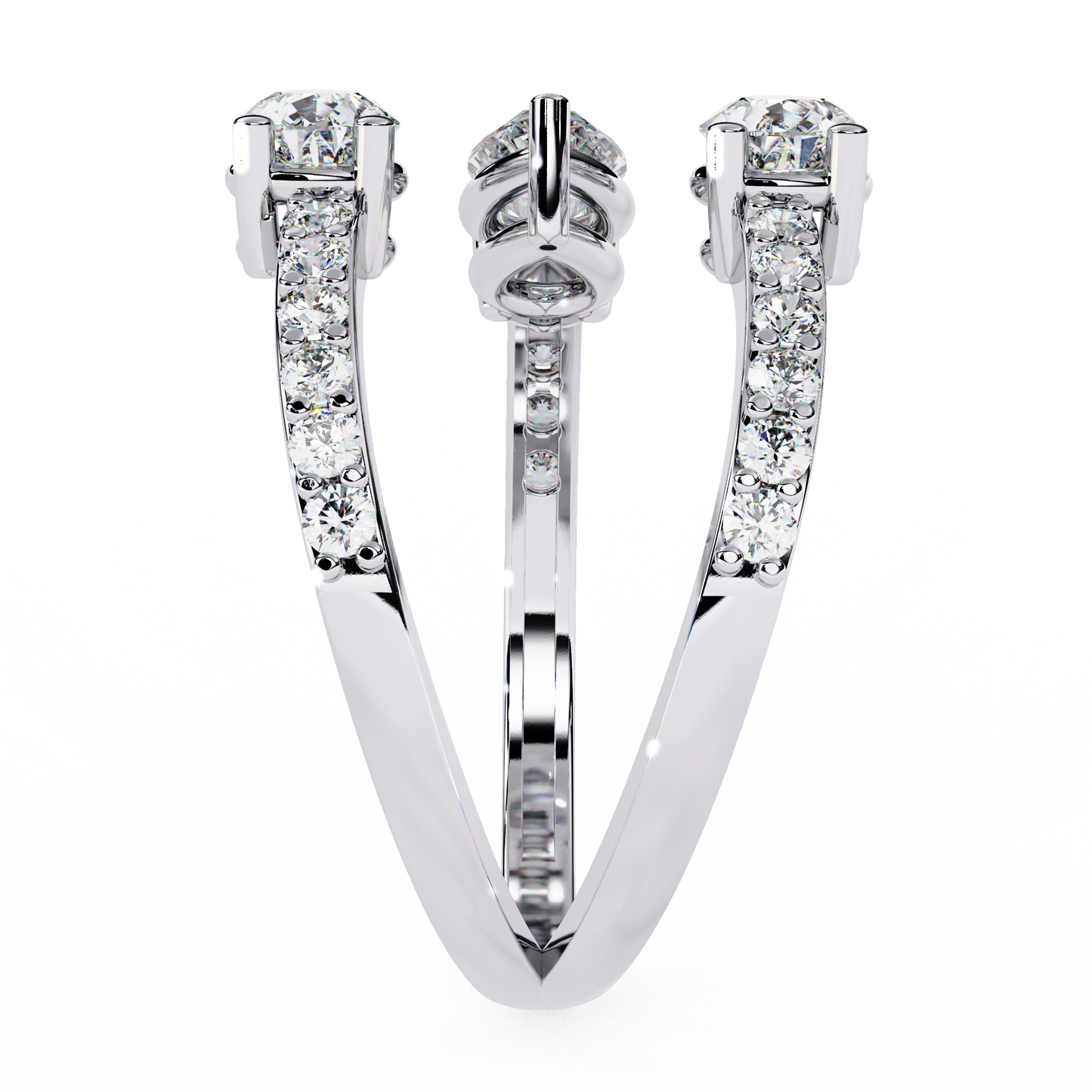 Cascade Pear – Triple Pear Lab Diamond Open Ring with Pavé Sides in 14K Gold