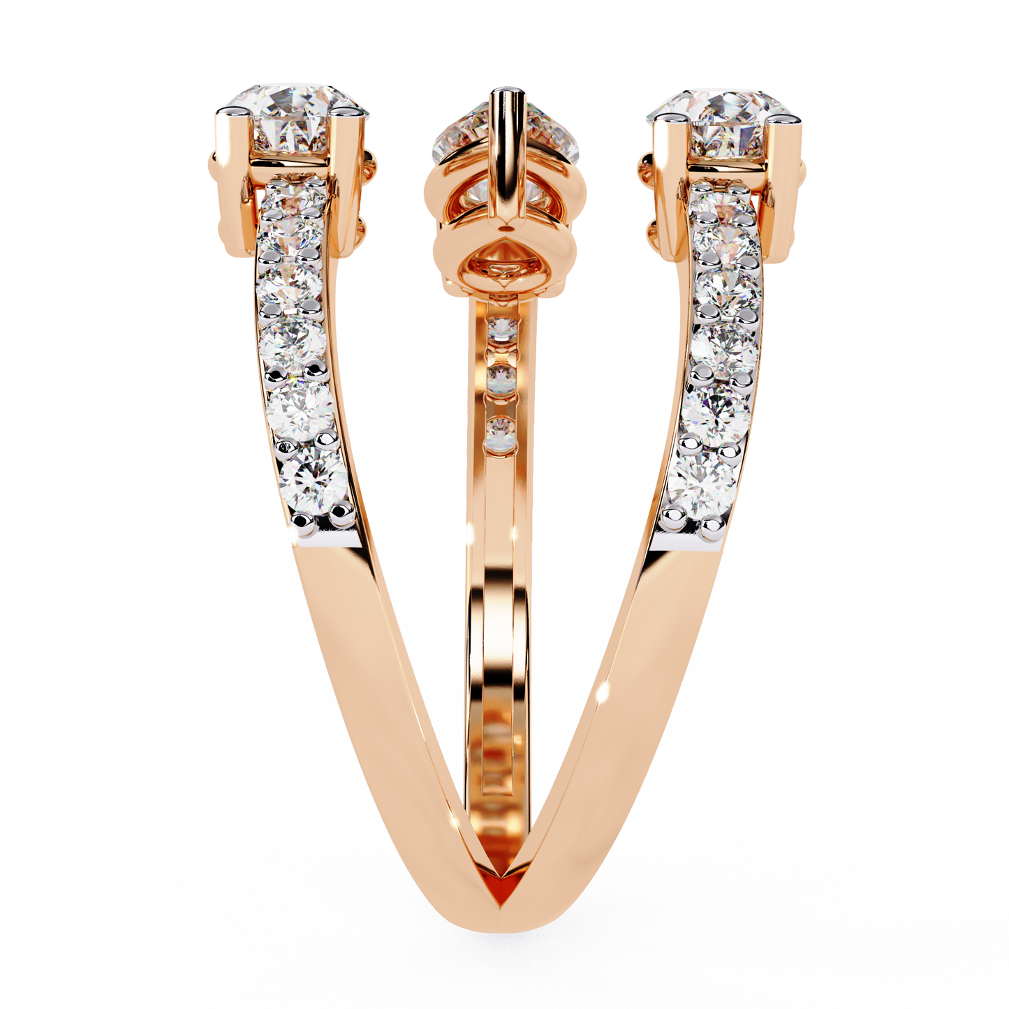 Cascade Pear – Triple Pear Lab Diamond Open Ring with Pavé Sides in 14K Gold