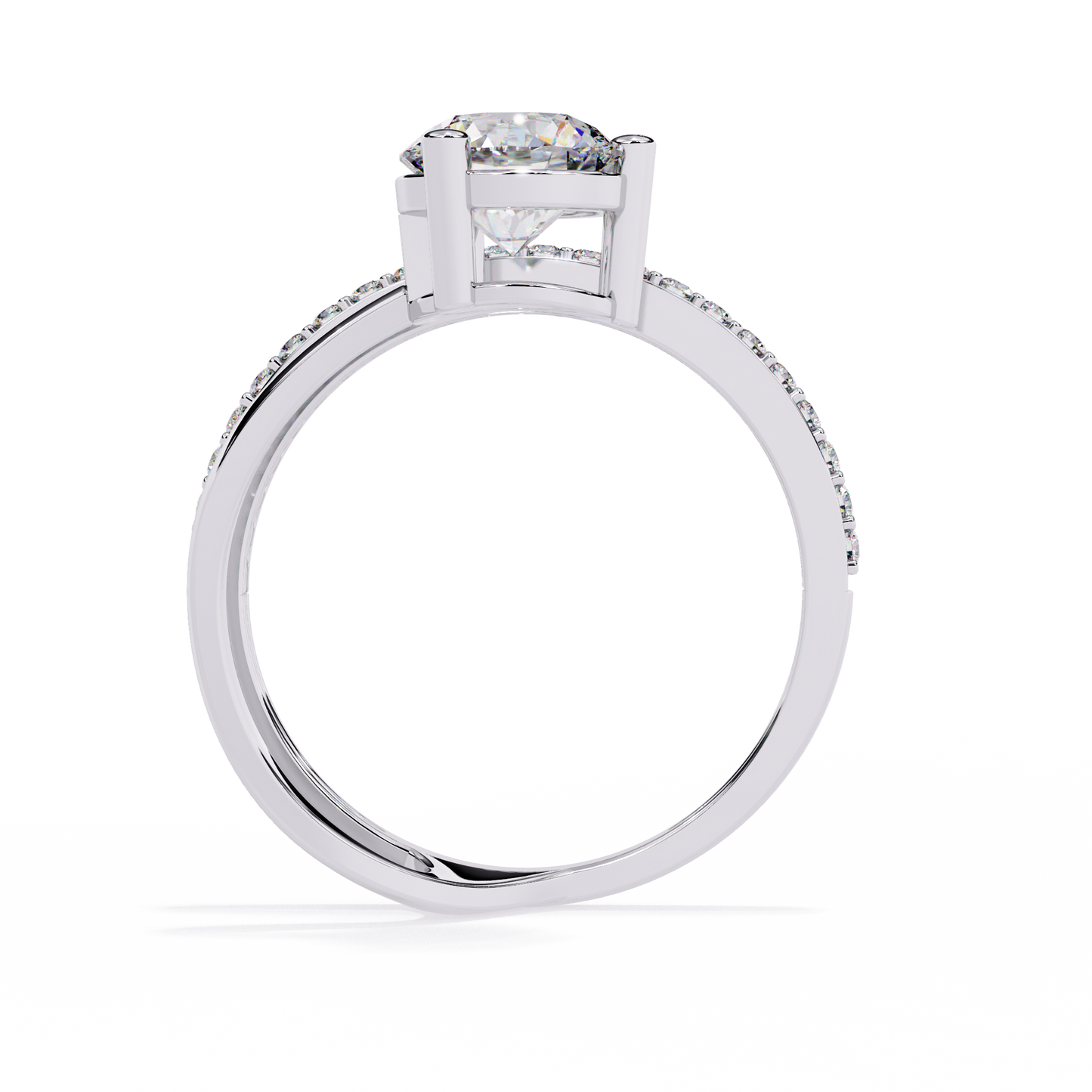 Luna Crown – Solitaire Diamond Ring with Pavé Halo Shank in 14K Gold