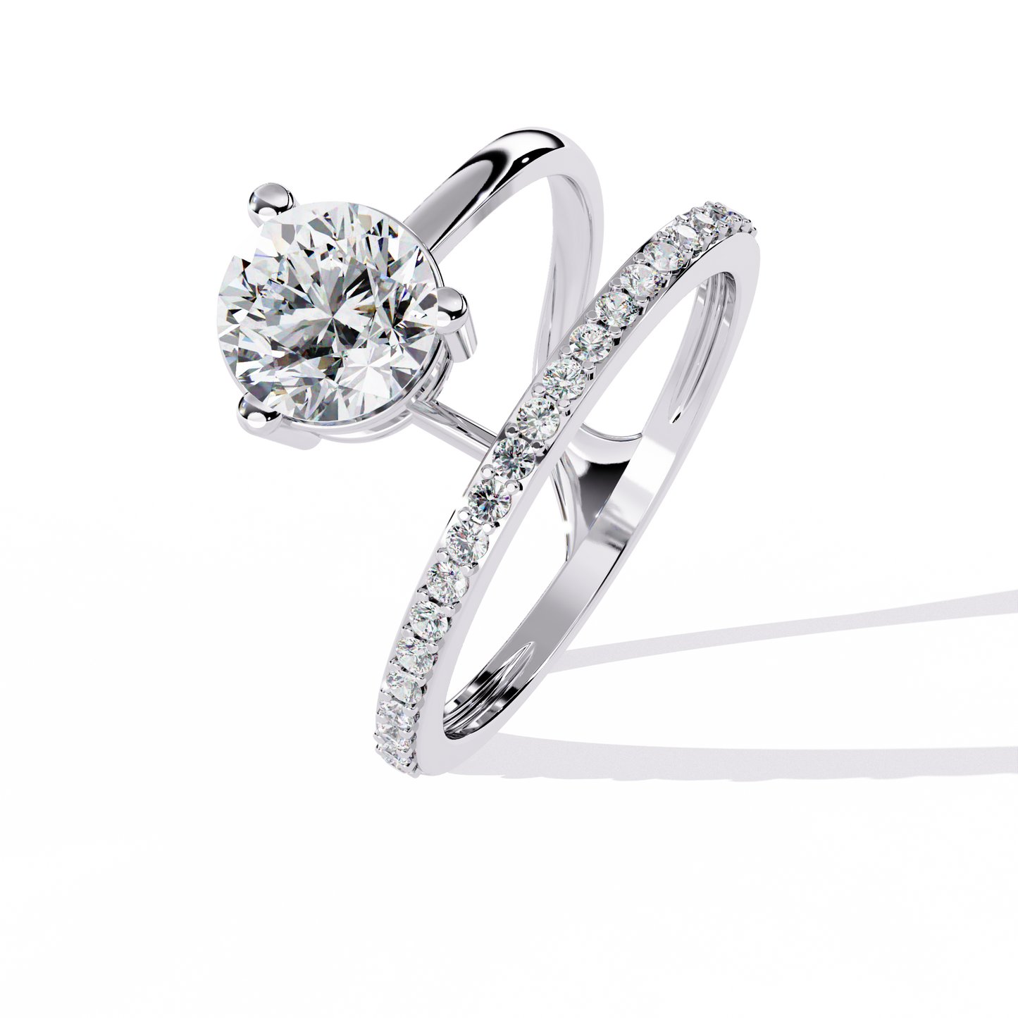 Luna Crown – Solitaire Diamond Ring with Pavé Halo Shank in 14K Gold