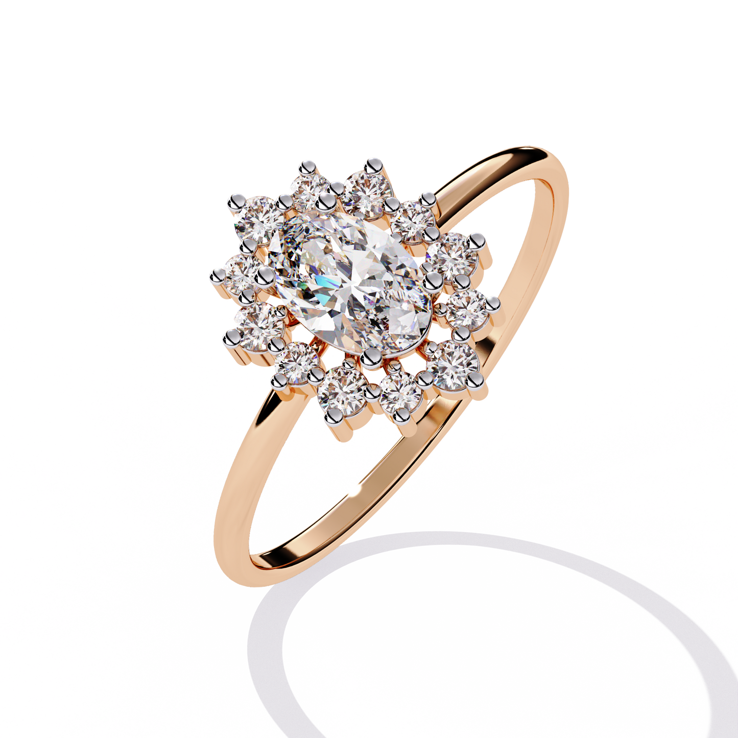 Oval Bloom – Lab Diamond Halo Ring with Petal Motif in 14K Gold