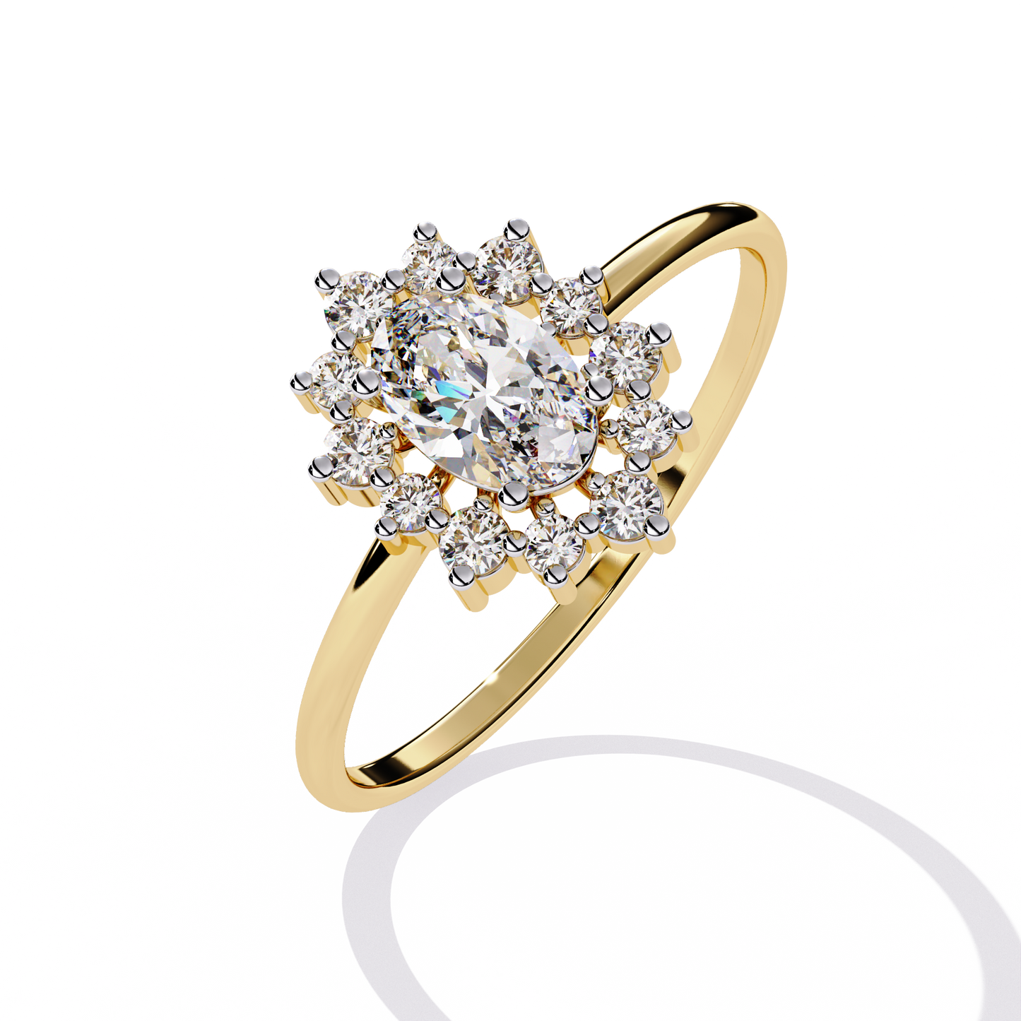 Oval Bloom – Lab Diamond Halo Ring with Petal Motif in 14K Gold