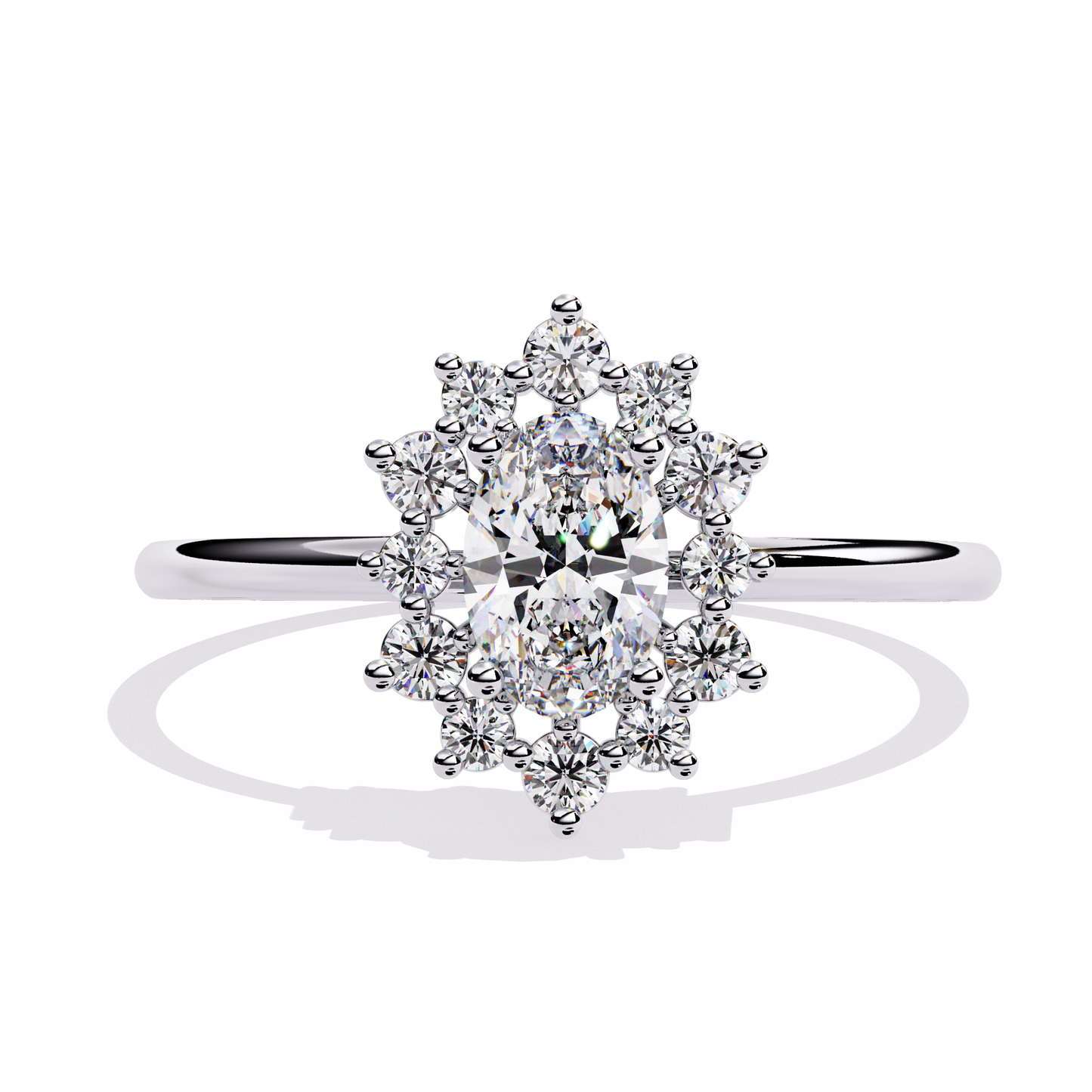 Oval Bloom – Lab Diamond Halo Ring with Petal Motif in 14K Gold
