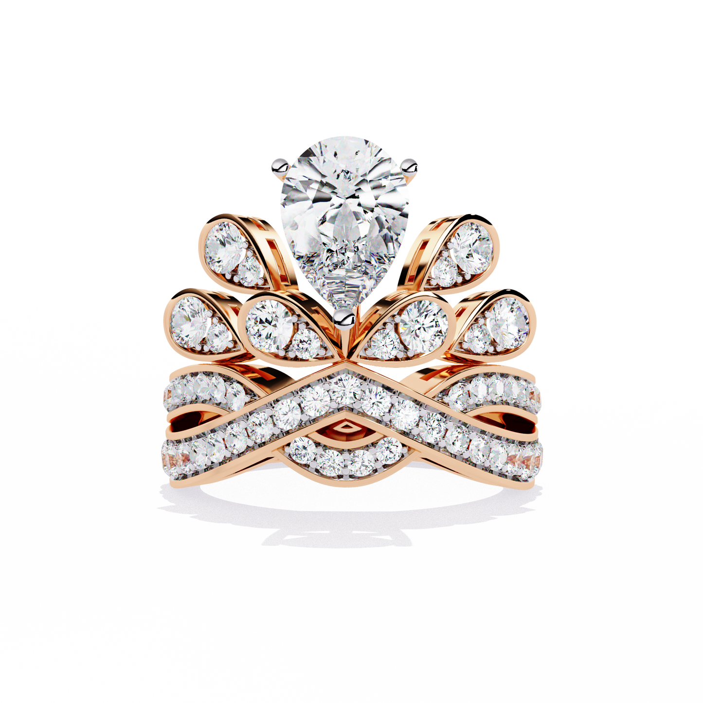 Celestial Crown – Pear Diamond Ring with Regal Scrollwork in 14K Gold