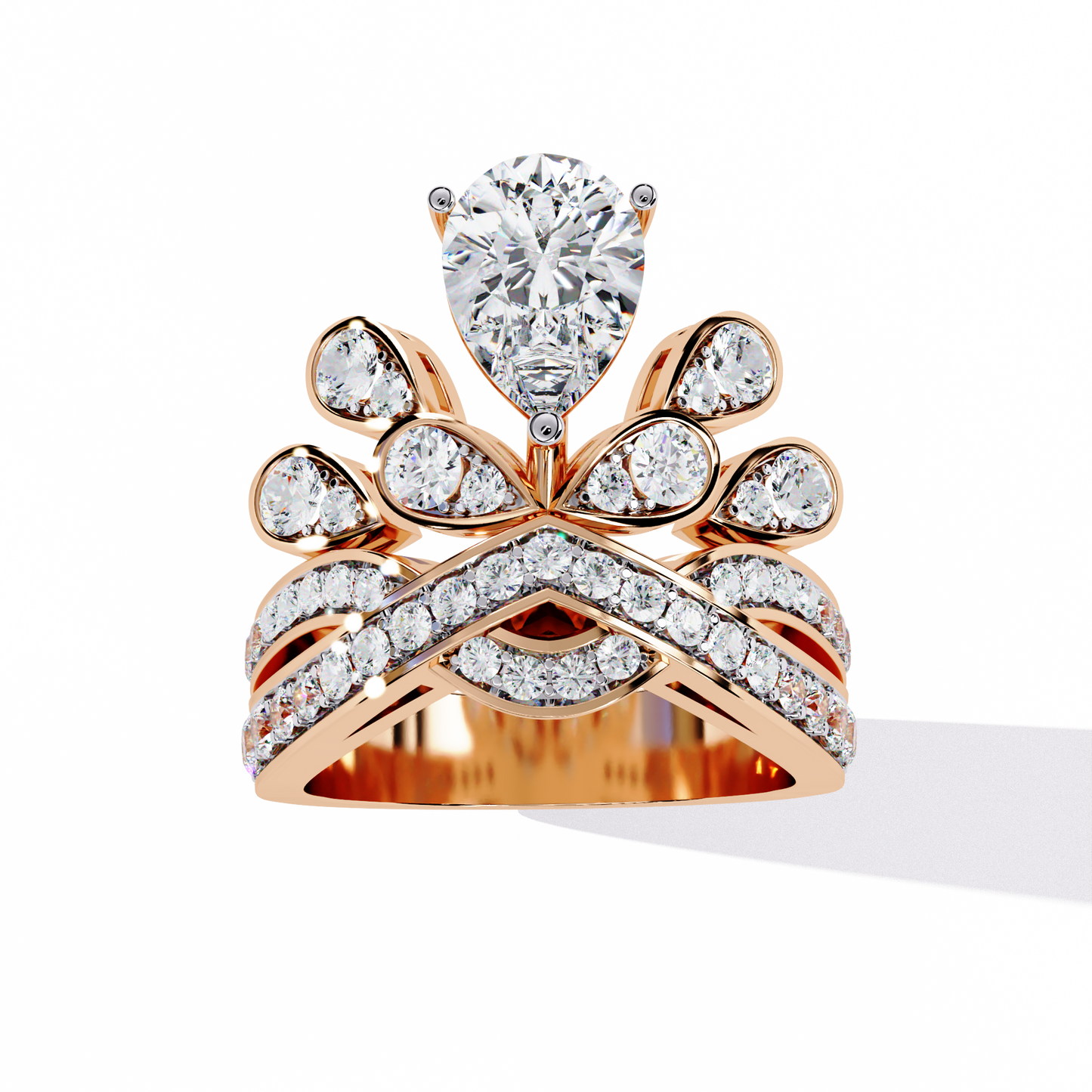 Celestial Crown – Pear Diamond Ring with Regal Scrollwork in 14K Gold