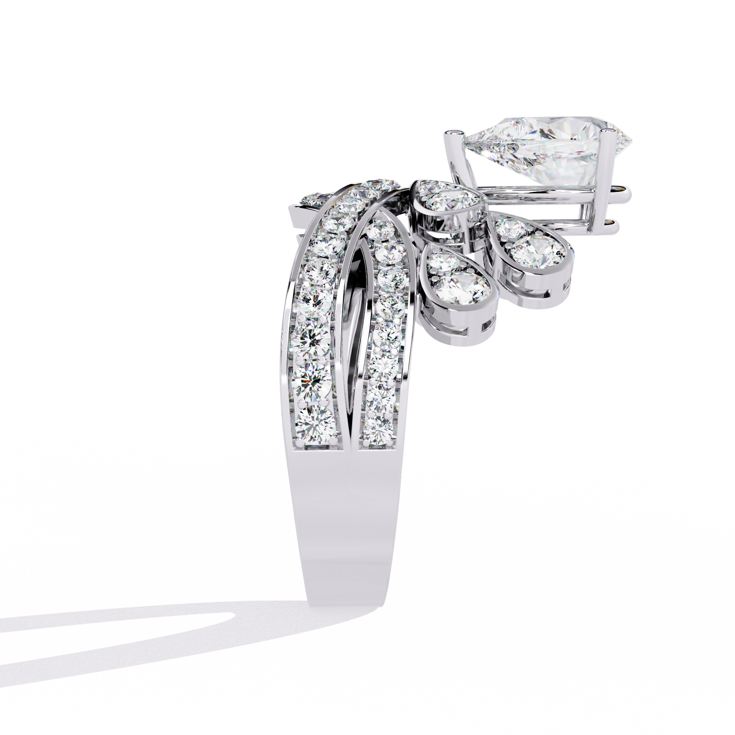 Celestial Crown – Pear Diamond Ring with Regal Scrollwork in 14K Gold