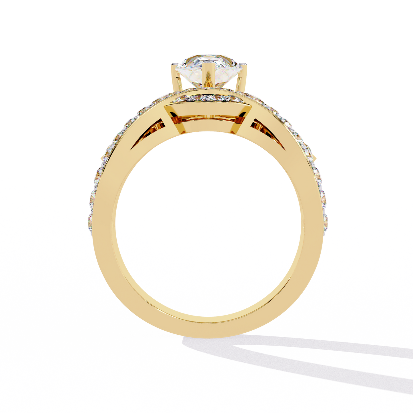 Celestial Crown – Pear Diamond Ring with Regal Scrollwork in 14K Gold