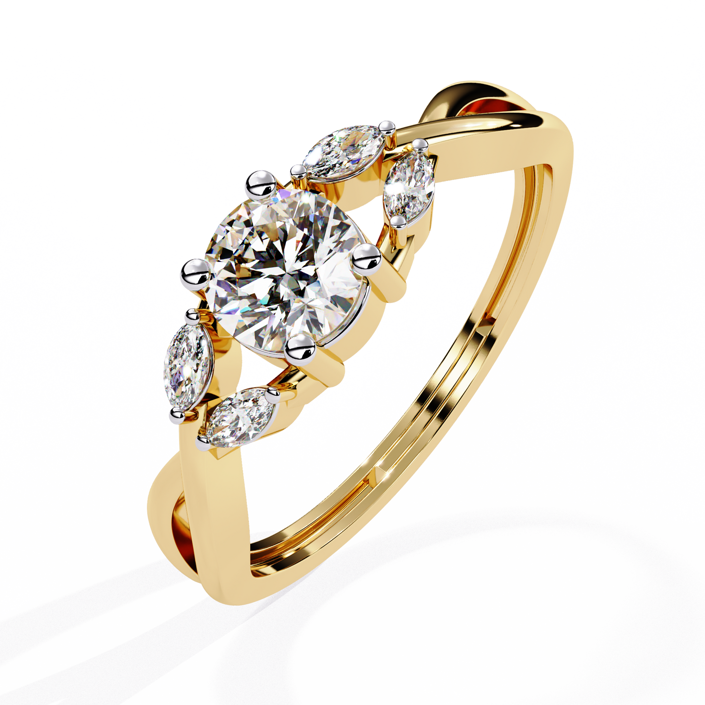 Willow Embrace – Round and Marquise Diamond Twist Ring in 14K Gold