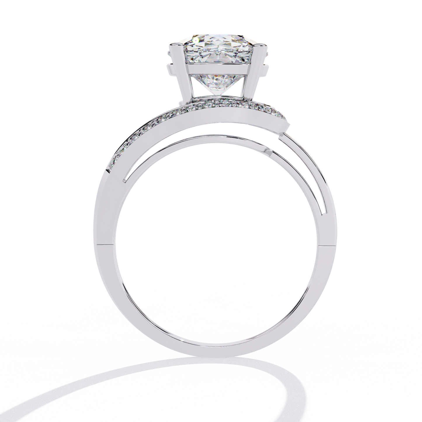 Wave Crest – Diamond Solitaire Ring with Curved Pavé Band in 14K Gold