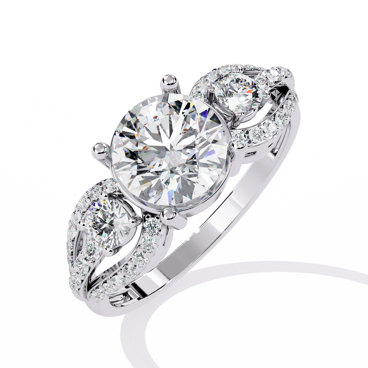 Heirloom Trinity – Lab Diamond Three-Stone Ring with Pavé Halo in 14K Gold