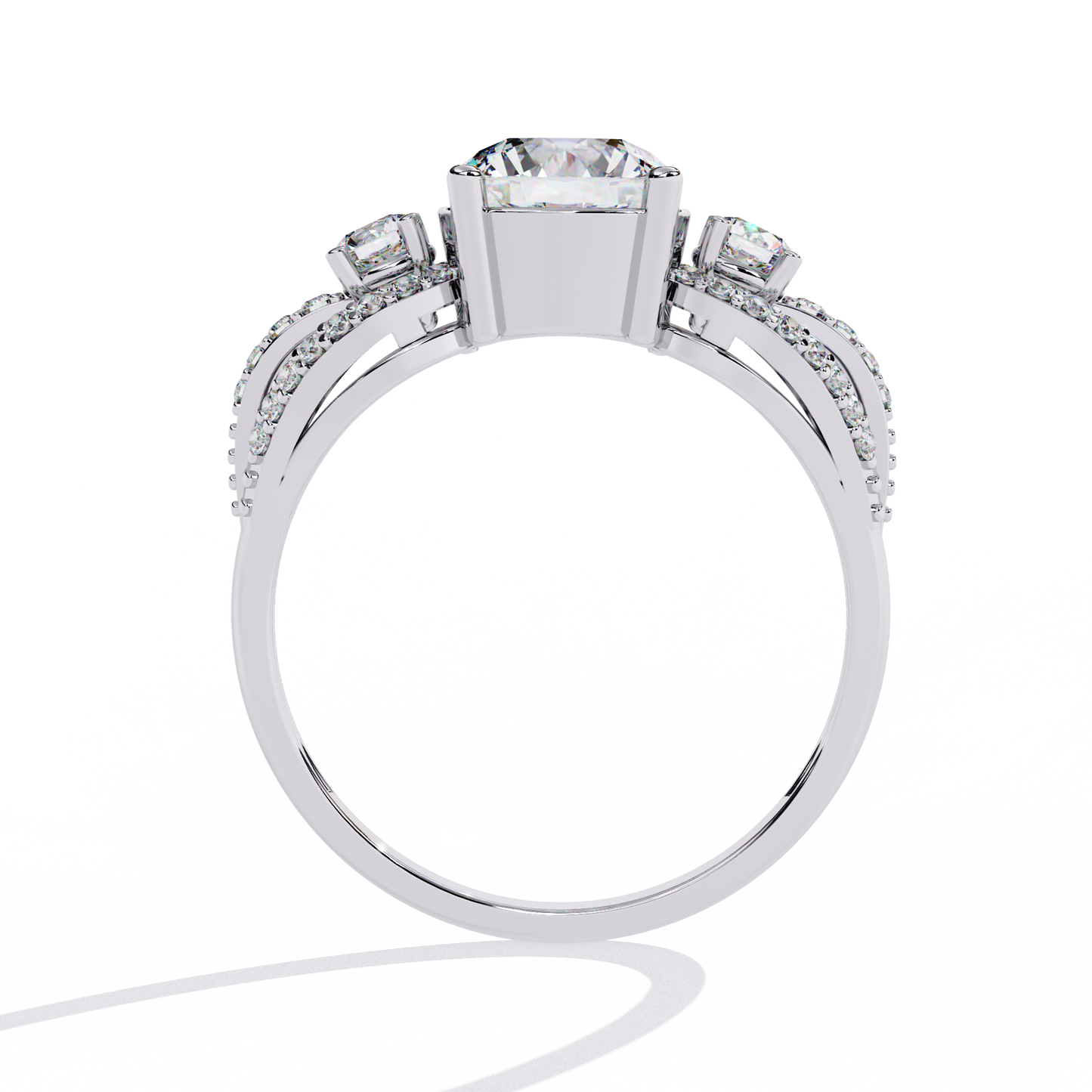 Heirloom Trinity – Lab Diamond Three-Stone Ring with Pavé Halo in 14K Gold