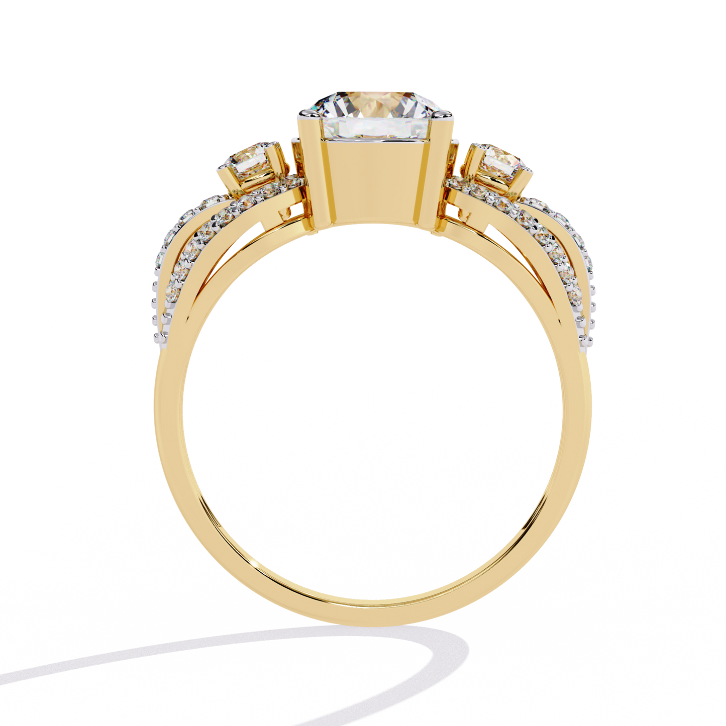 Heirloom Trinity – Lab Diamond Three-Stone Ring with Pavé Halo in 14K Gold