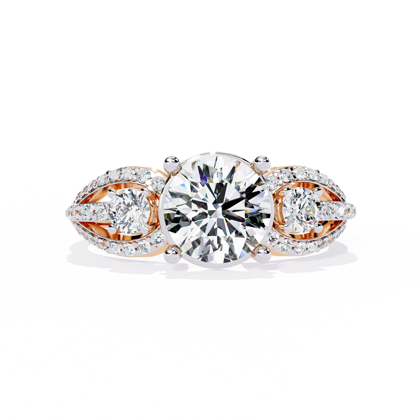 Heirloom Trinity – Lab Diamond Three-Stone Ring with Pavé Halo in 14K Gold