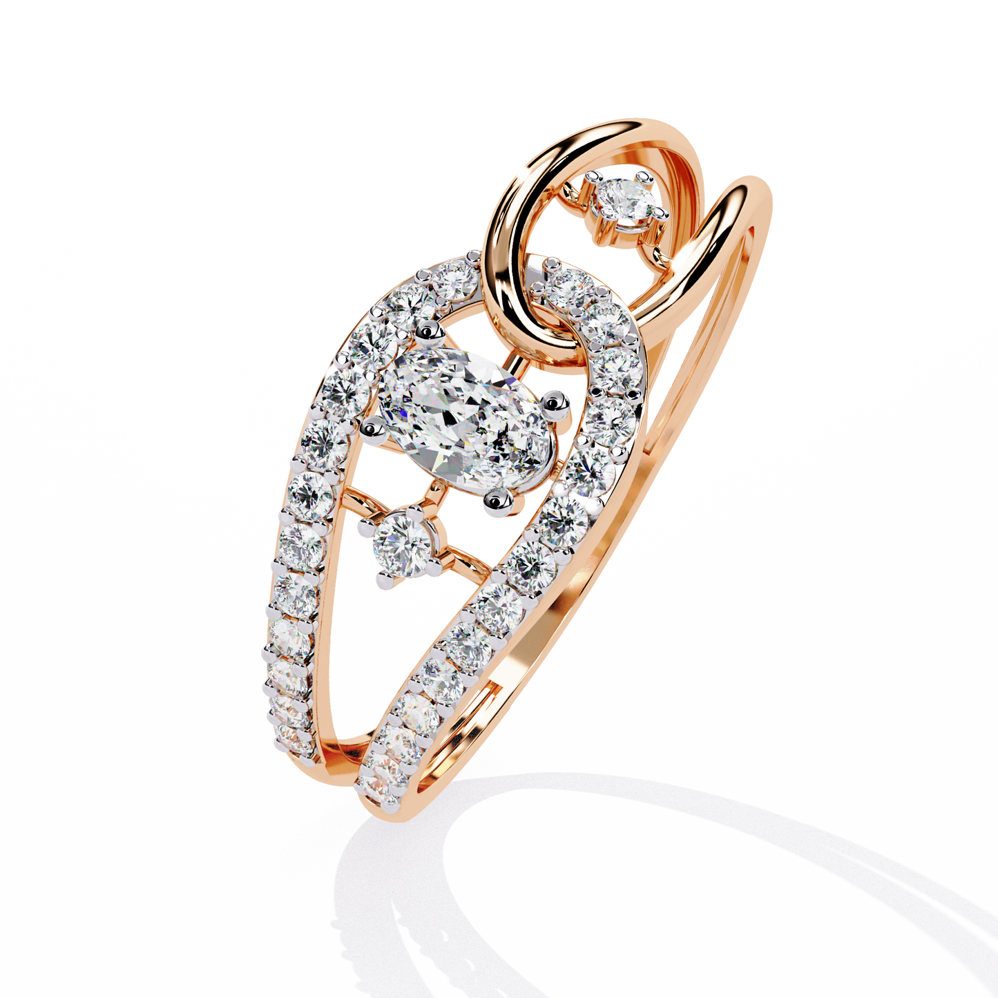 Ribbon Wrap – Oval Diamond Split Band Ring in 14K Gold