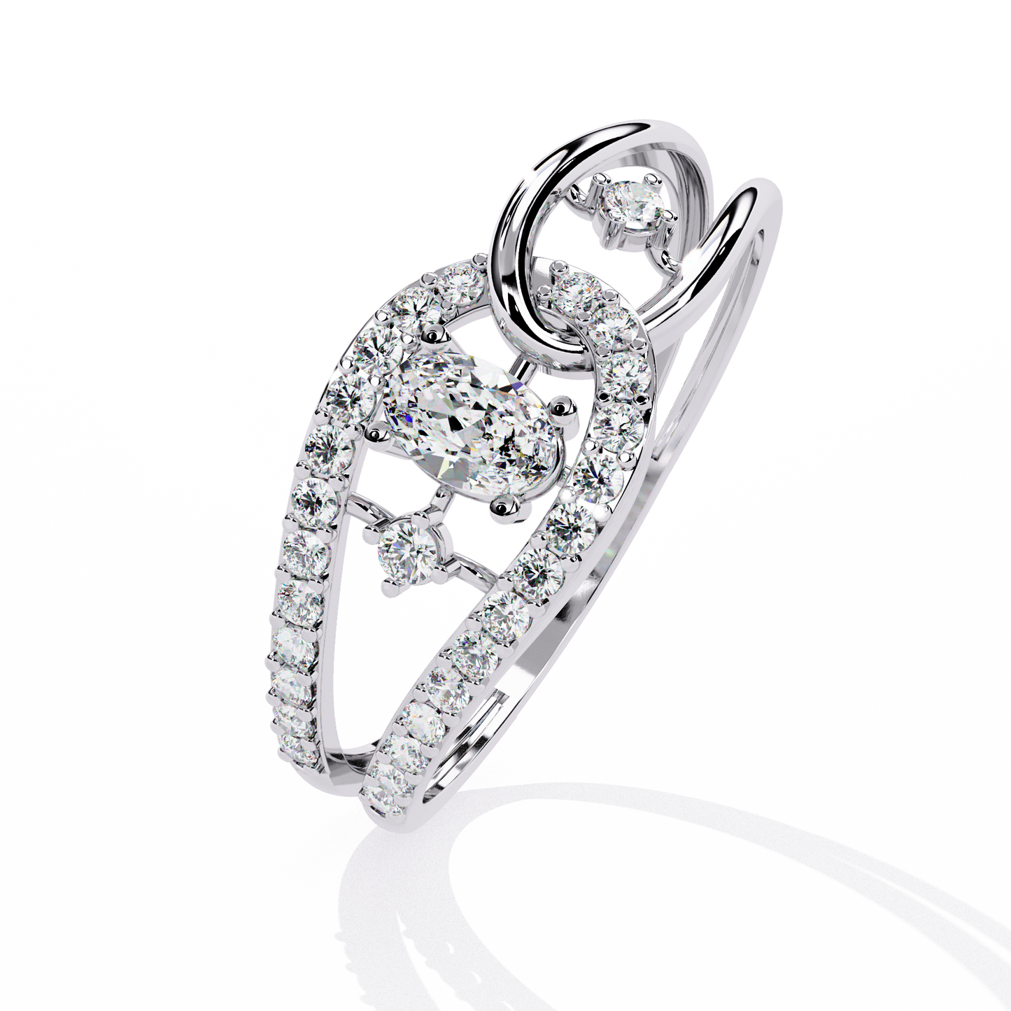 Ribbon Wrap – Oval Diamond Split Band Ring in 14K Gold