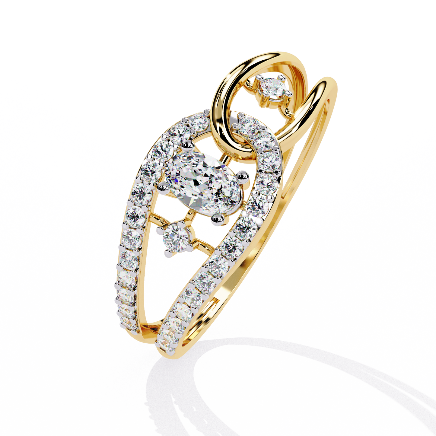 Ribbon Wrap – Oval Diamond Split Band Ring in 14K Gold