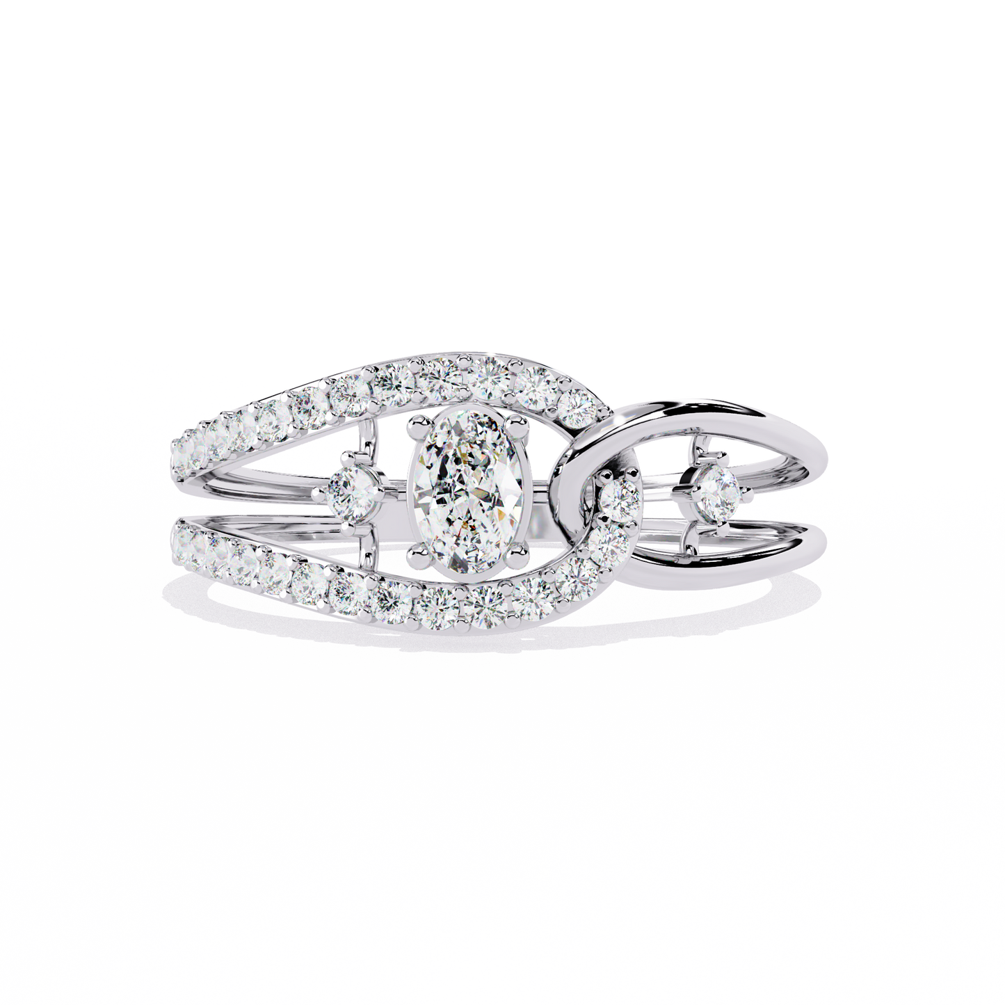 Ribbon Wrap – Oval Diamond Split Band Ring in 14K Gold