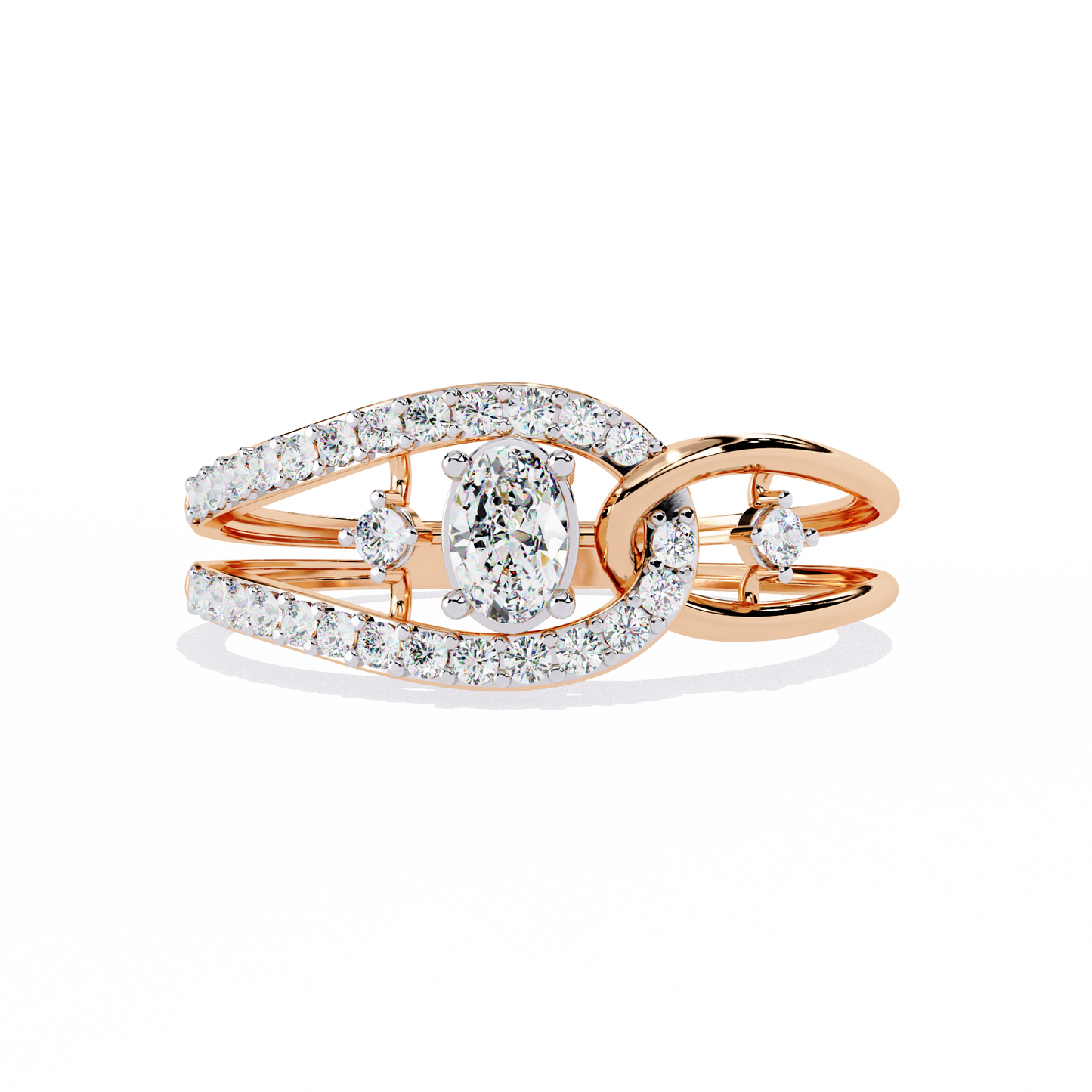 Ribbon Wrap – Oval Diamond Split Band Ring in 14K Gold