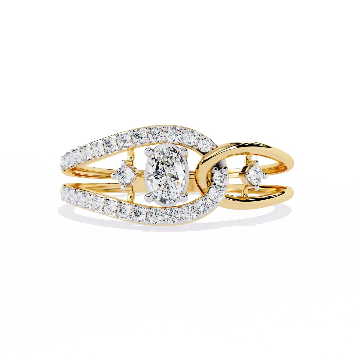 Ribbon Wrap – Oval Diamond Split Band Ring in 14K Gold