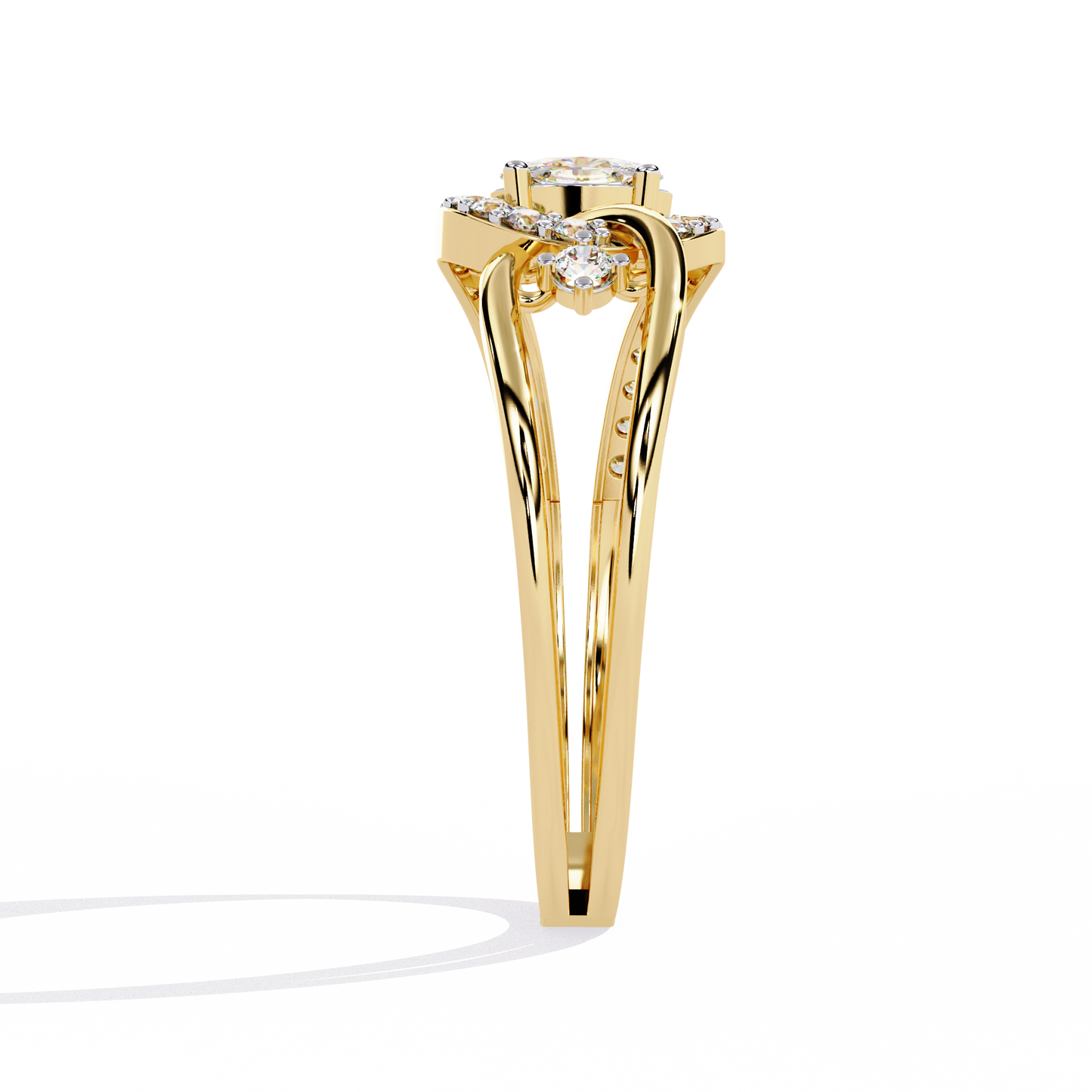 Ribbon Wrap – Oval Diamond Split Band Ring in 14K Gold