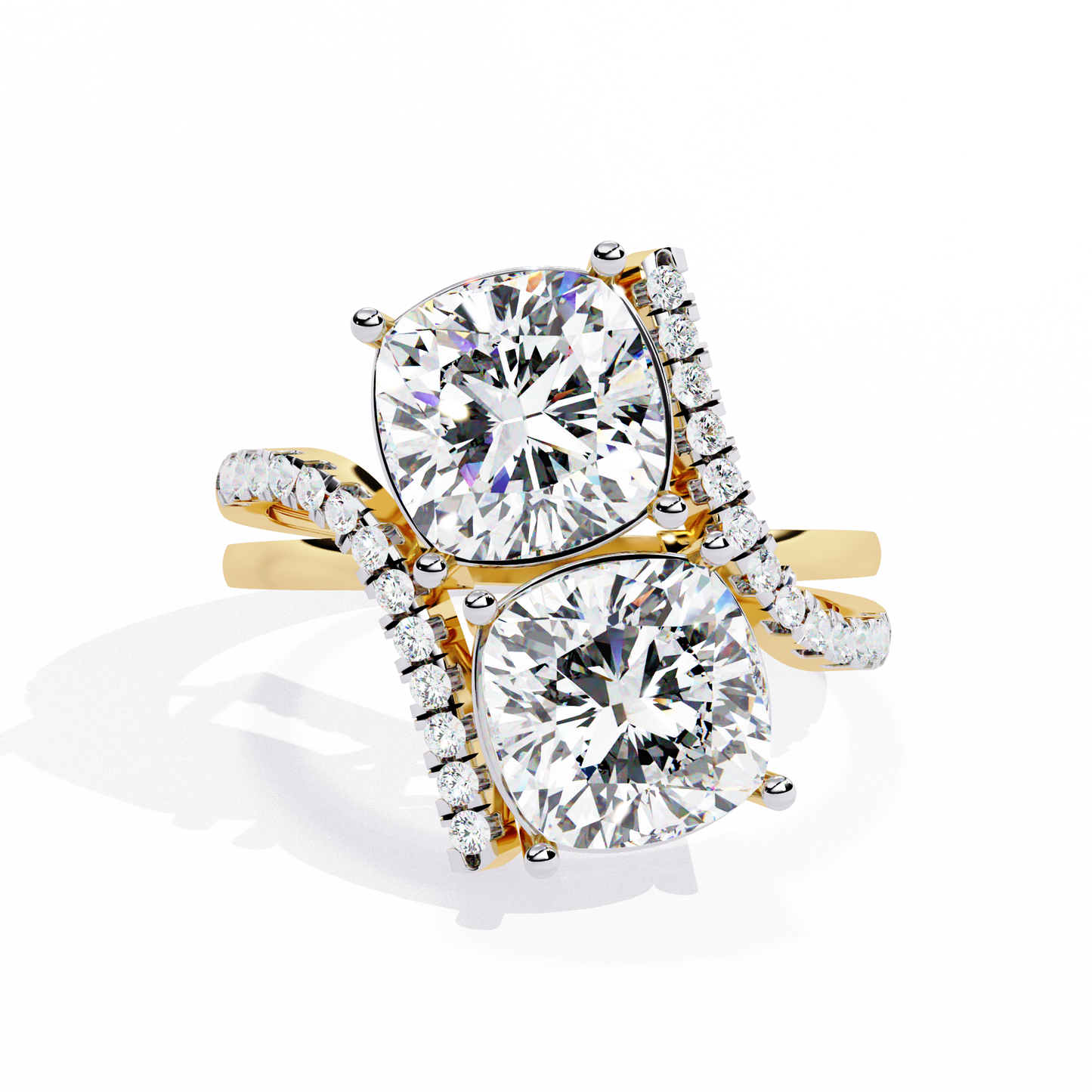 Toi Moi Cascade – Double Cushion Diamond Ring in 14K Gold