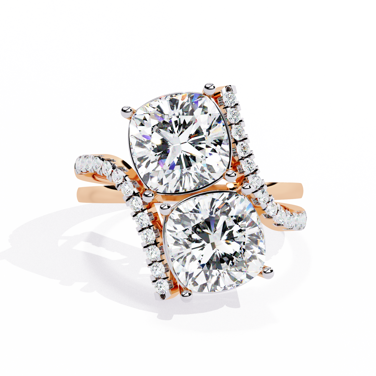 Toi Moi Cascade – Double Cushion Diamond Ring in 14K Gold