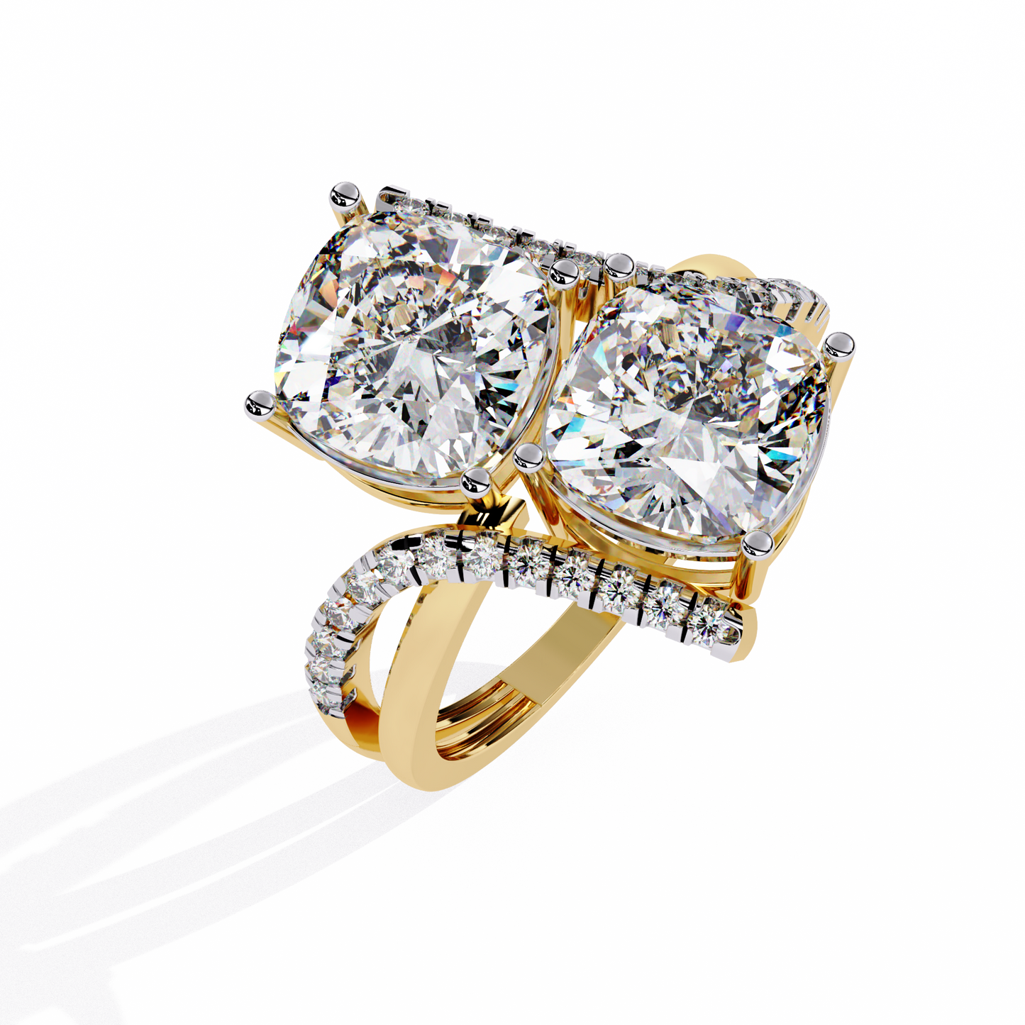 Toi Moi Cascade – Double Cushion Diamond Ring in 14K Gold