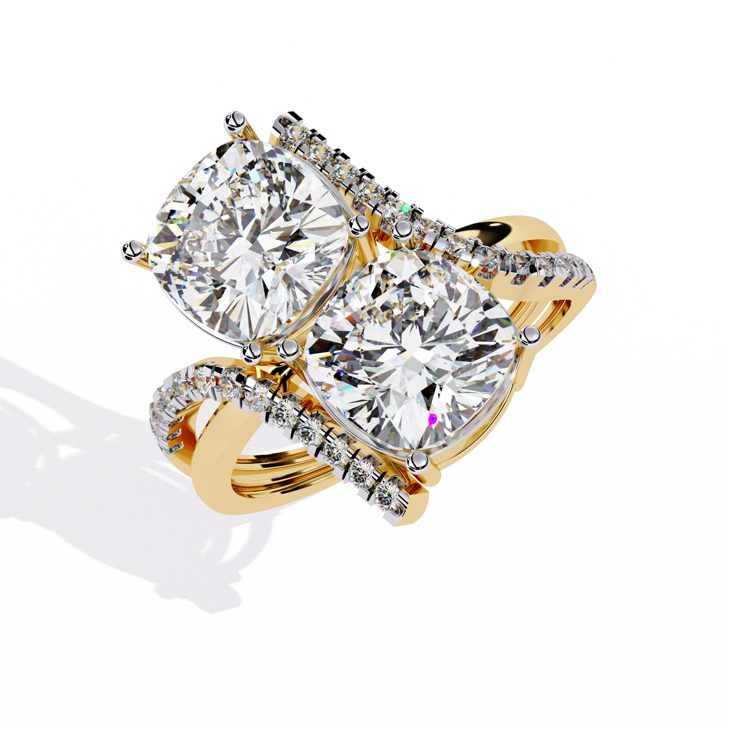 Toi Moi Cascade – Double Cushion Diamond Ring in 14K Gold