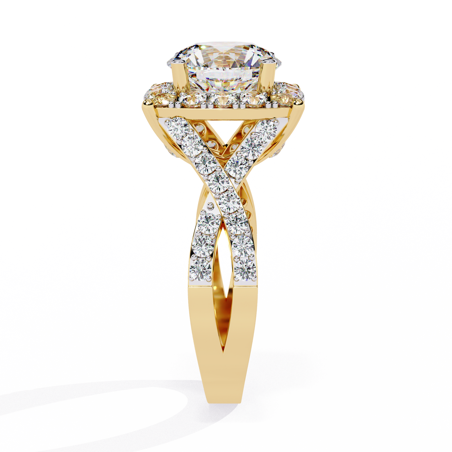 Radiant Crossband Halo – Lab Diamond Engagement Ring in 14K Gold