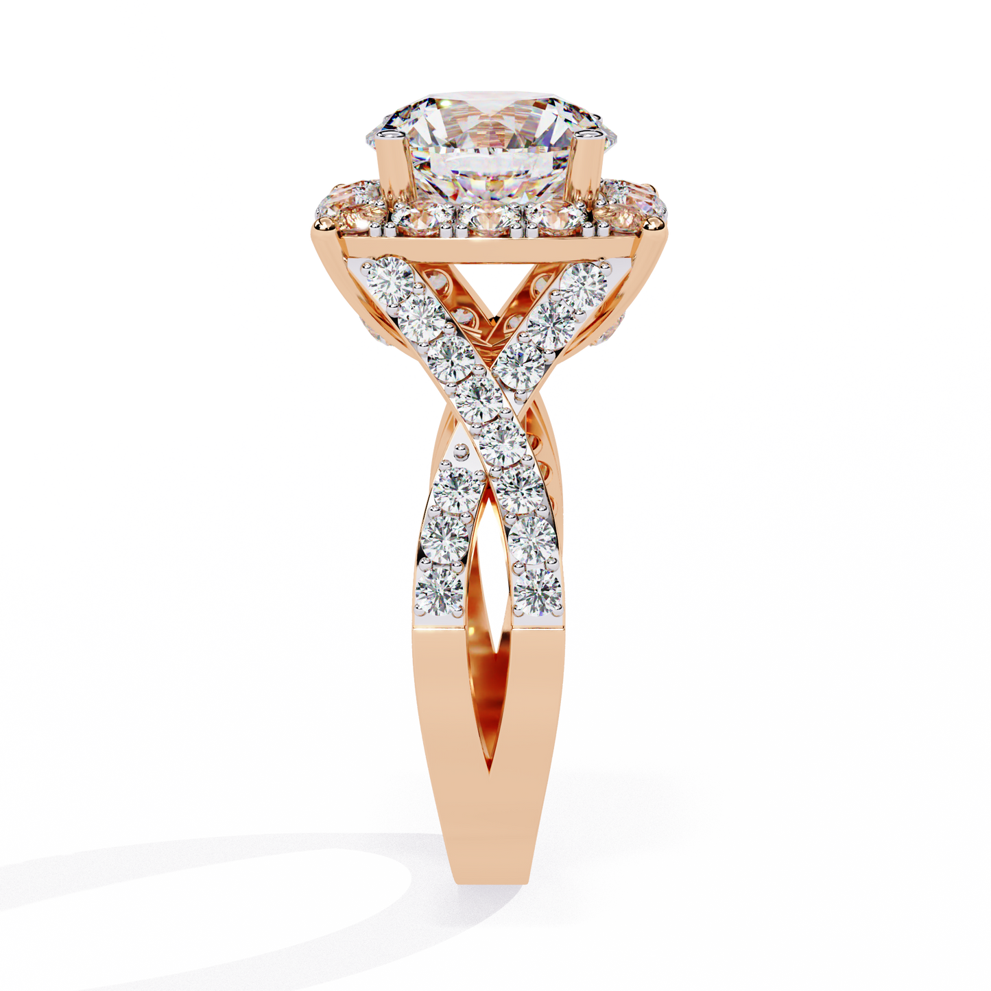 Radiant Crossband Halo – Lab Diamond Engagement Ring in 14K Gold