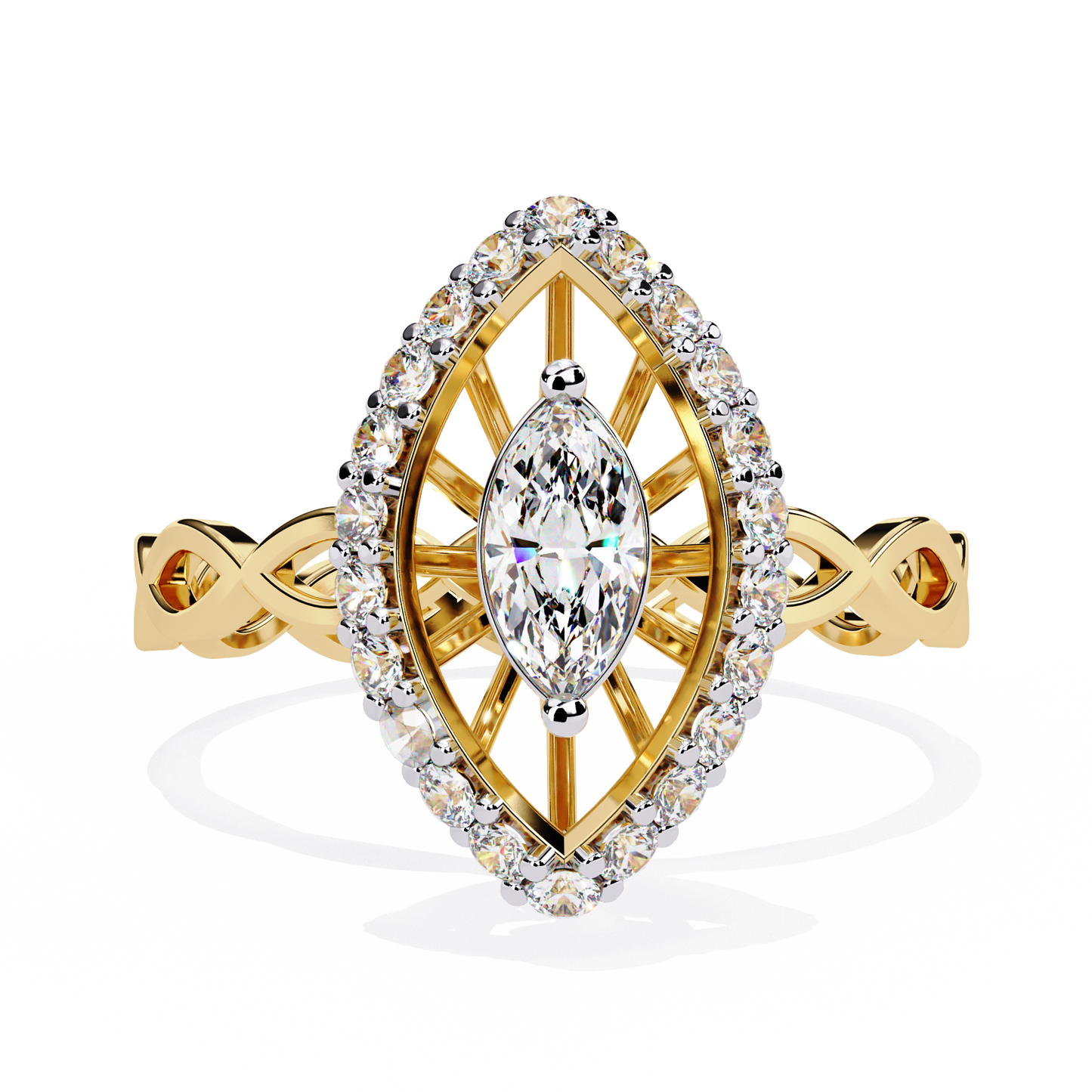 Caged Halo – Marquise Diamond Ring with Infinity Band in 14K Gold