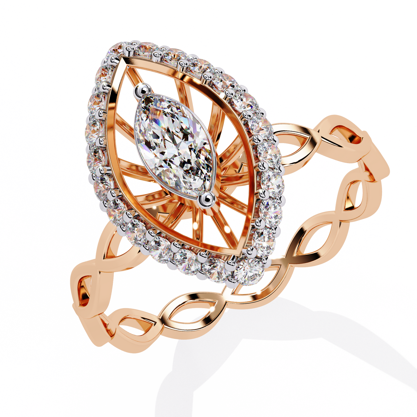 Caged Halo – Marquise Diamond Ring with Infinity Band in 14K Gold