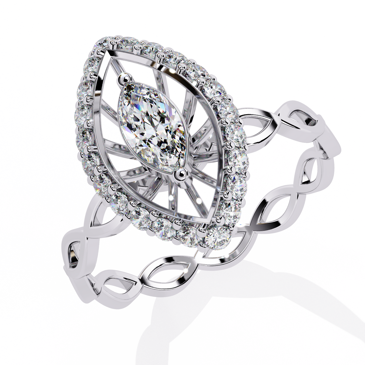 Caged Halo – Marquise Diamond Ring with Infinity Band in 14K Gold