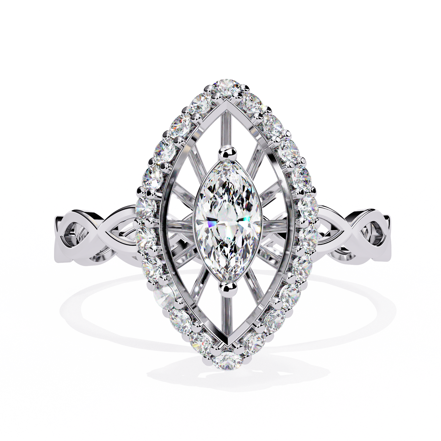 Caged Halo – Marquise Diamond Ring with Infinity Band in 14K Gold