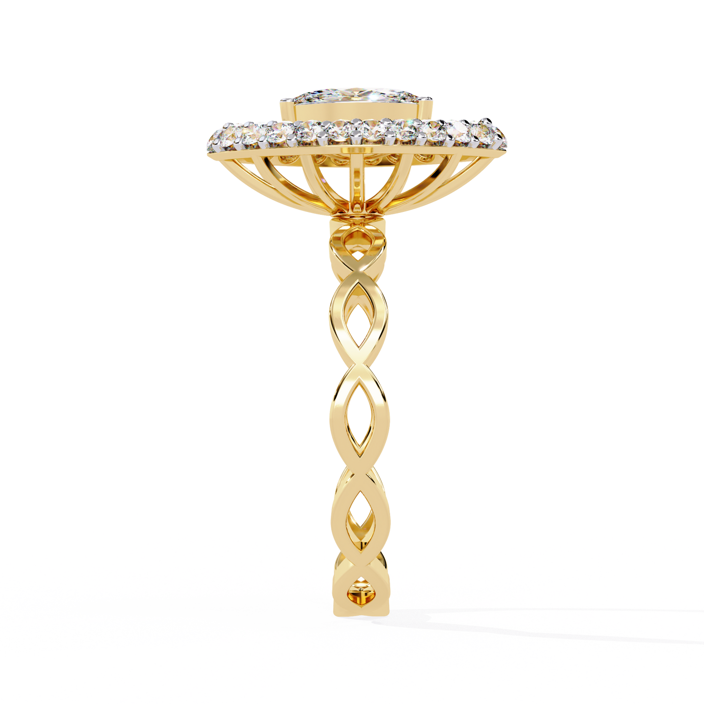 Caged Halo – Marquise Diamond Ring with Infinity Band in 14K Gold