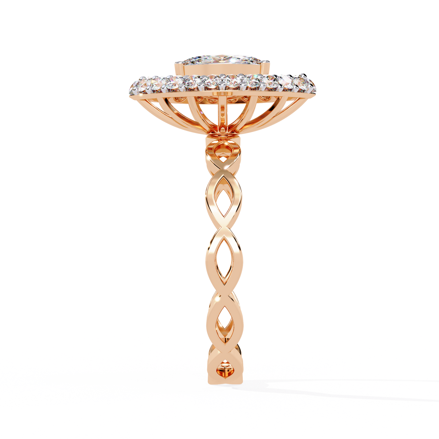 Caged Halo – Marquise Diamond Ring with Infinity Band in 14K Gold