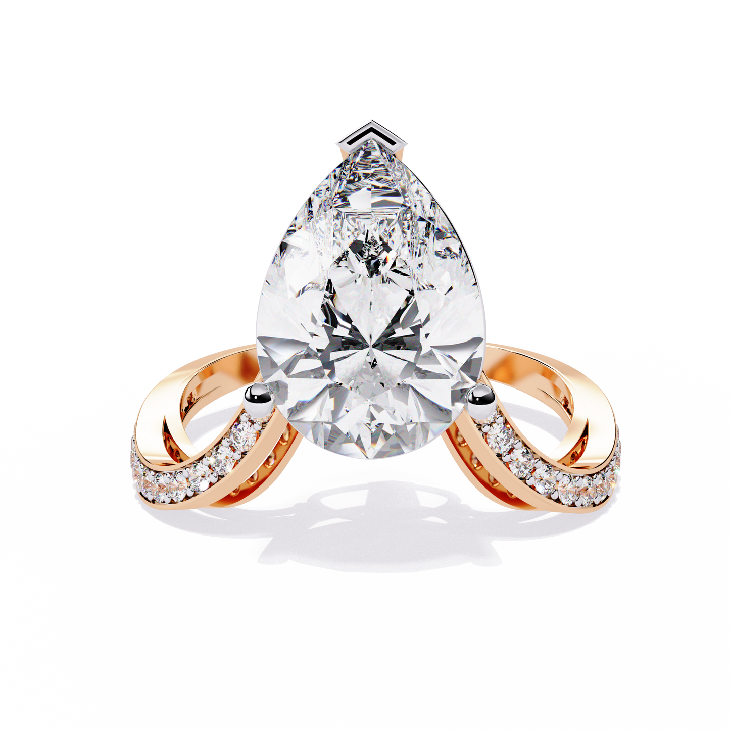 Pear Crest – Grand Pear Lab Diamond Ring with Pavé Shoulders in 14K Gold